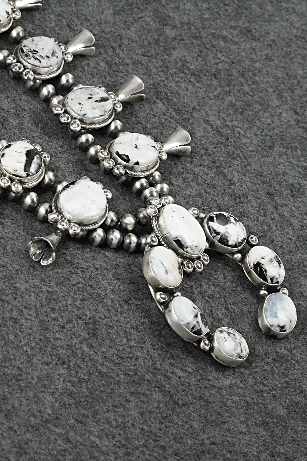 White Buffalo & Sterling Silver Squash Blossom Set - Darrin Livingston