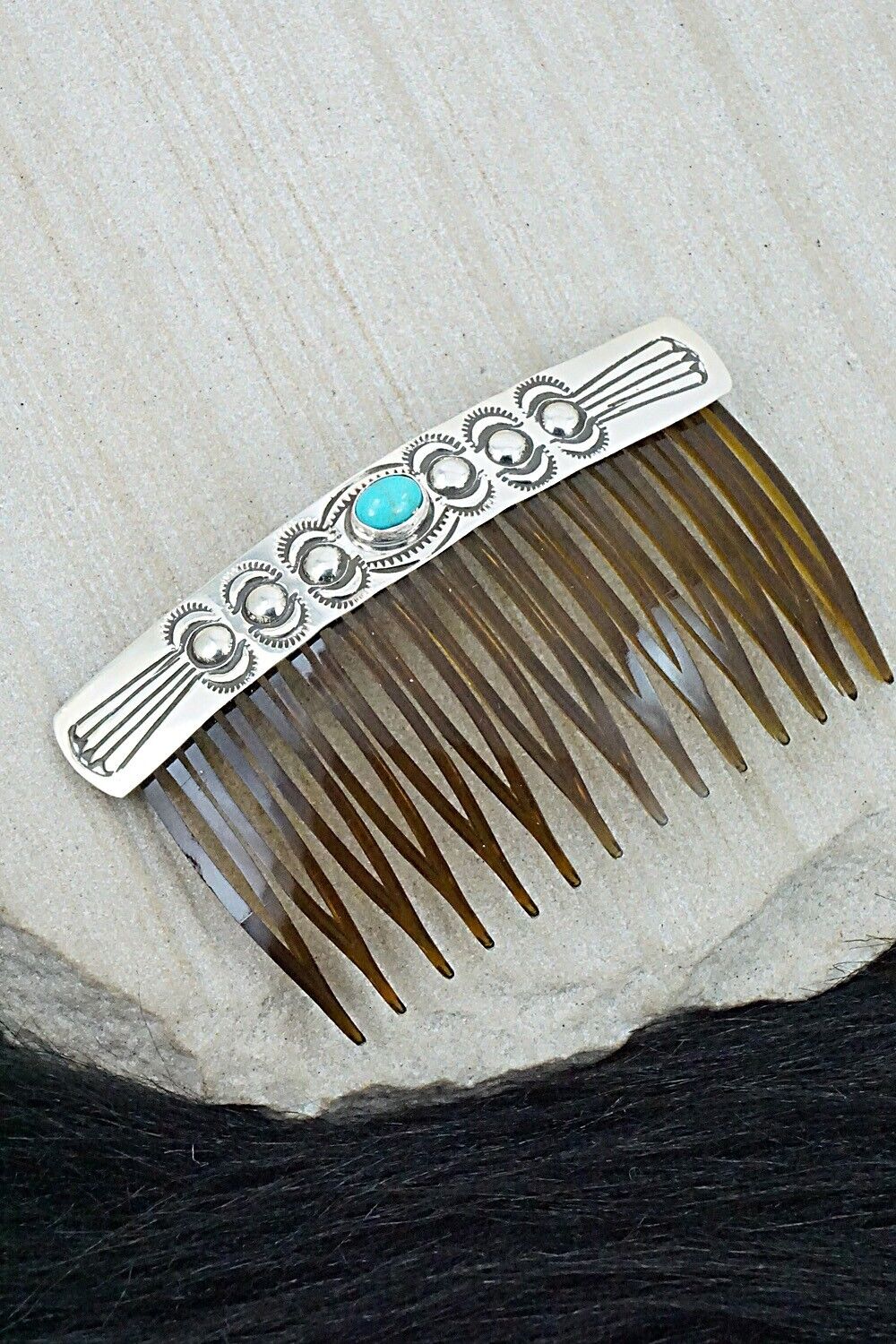 Turquoise & Sterling Silver Hair Combs - Jennie Blackgoat