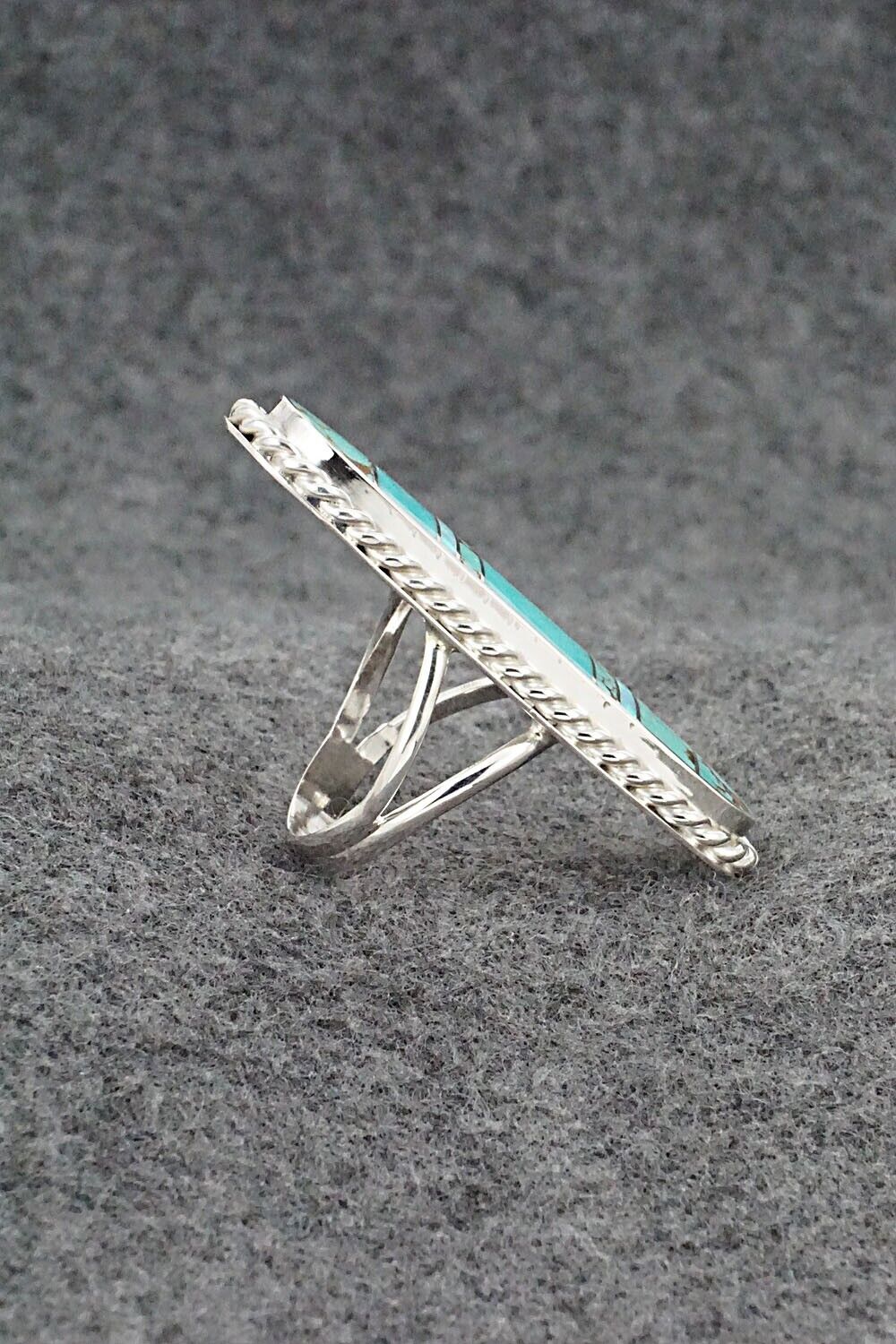 Turquoise, Opalite & Sterling Silver Inlay Ring - Curtis Manygoats - Size 7.5