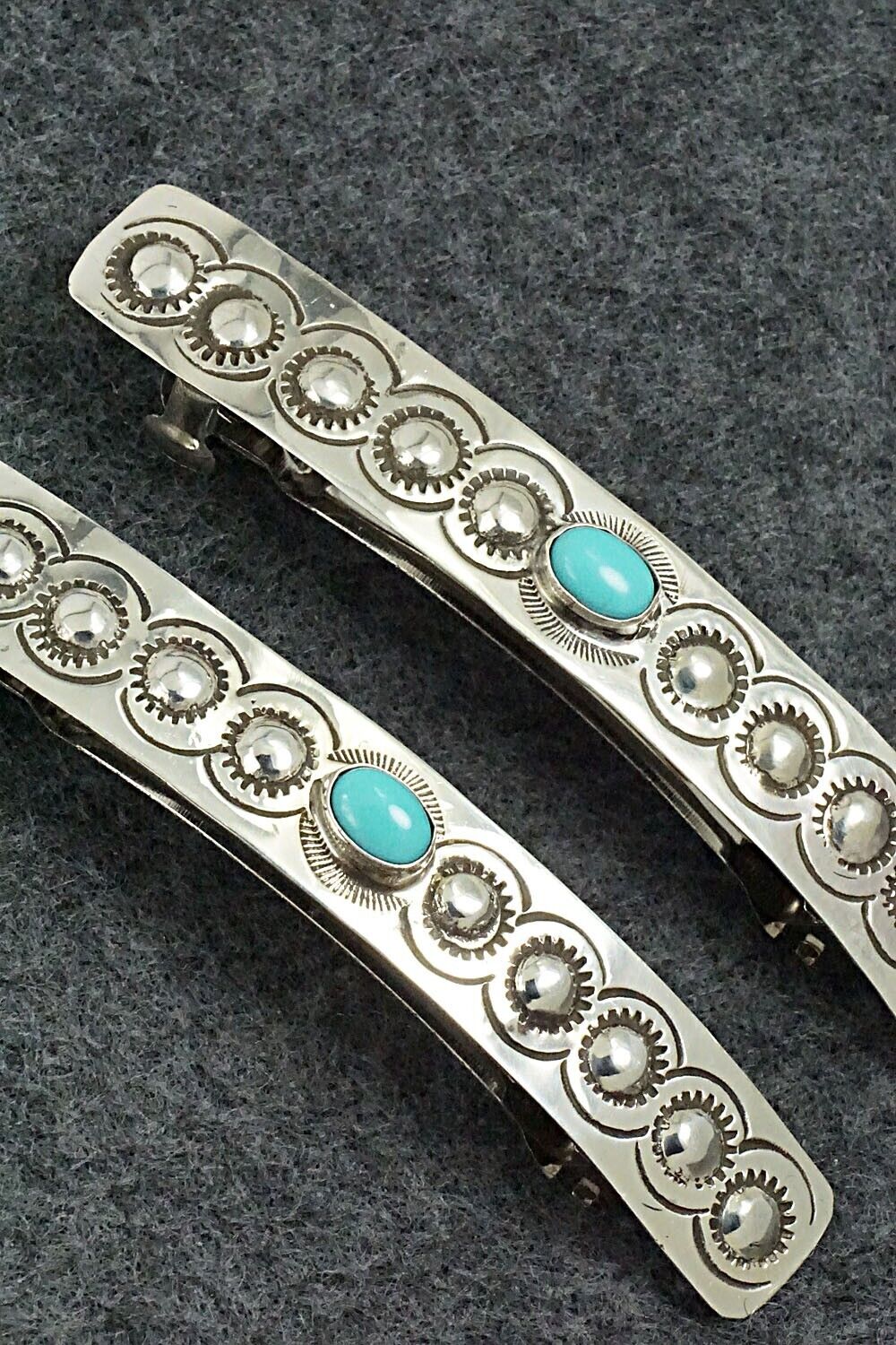 Turquoise & Sterling Silver Hair Barrettes - Jennie Blackgoat