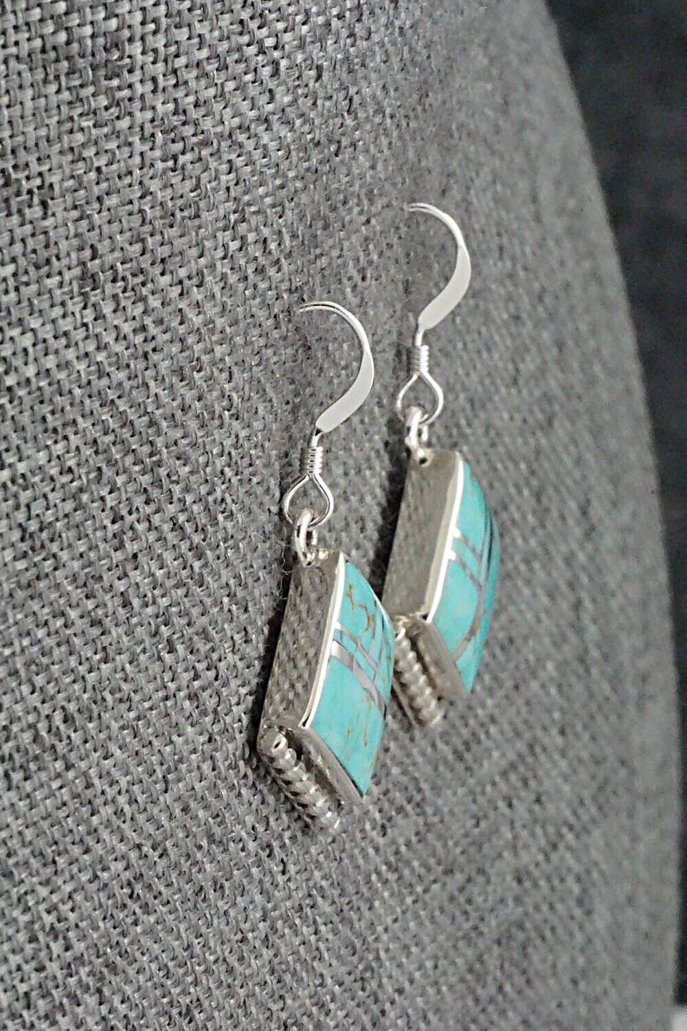 Turquoise & Sterling Silver Inlay Earrings - James Manygoats