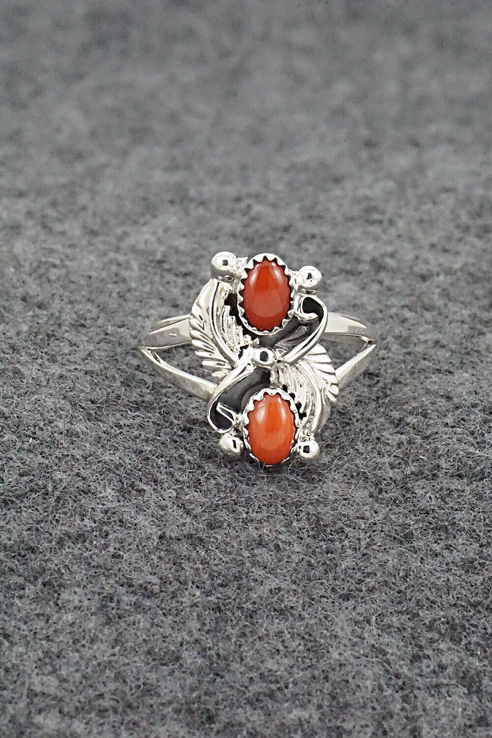 Coral & Sterling Silver Ring - Judy Largo - Size 8