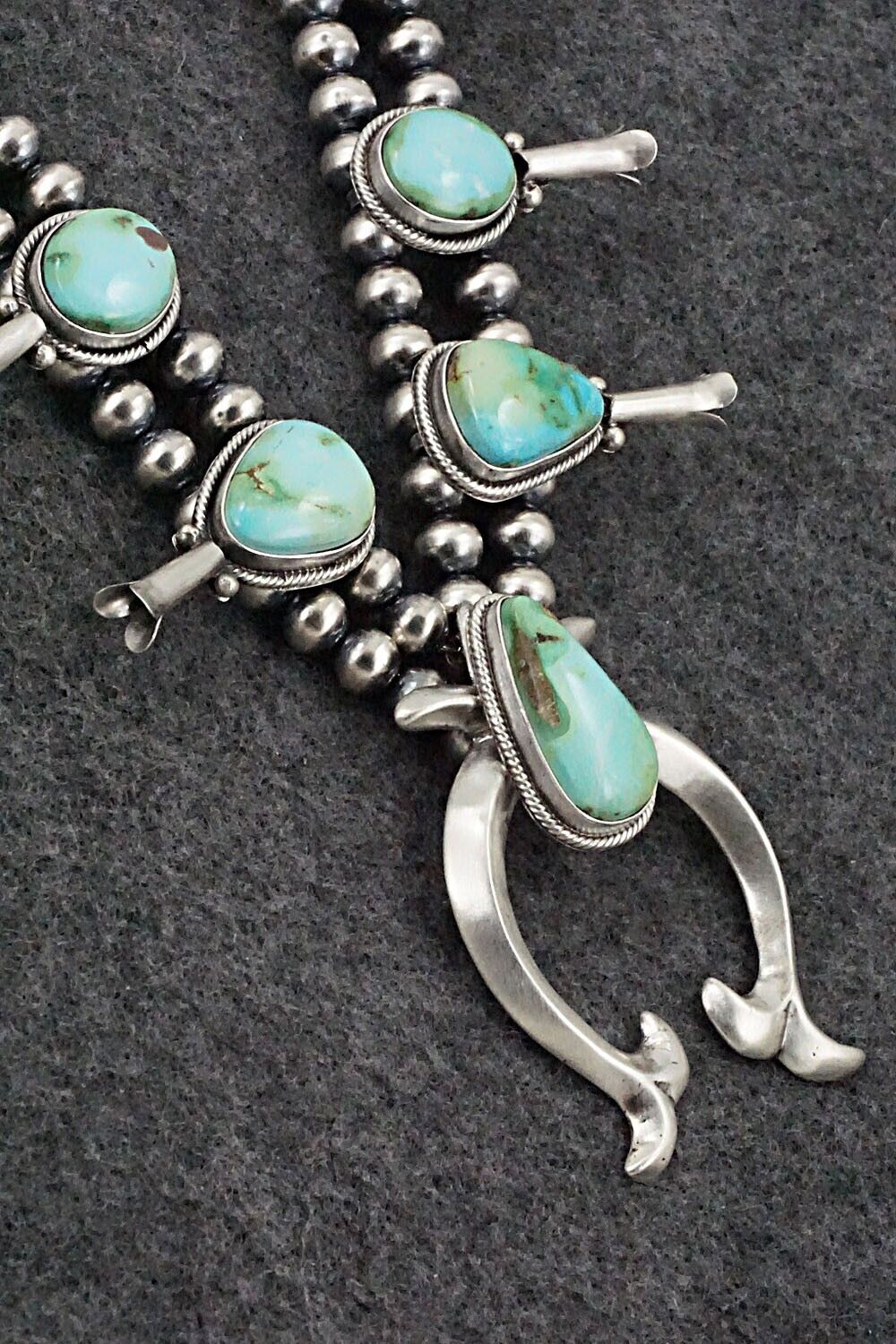 Turquoise & Sterling Silver Squash Blossom Necklace - Tom Lewis