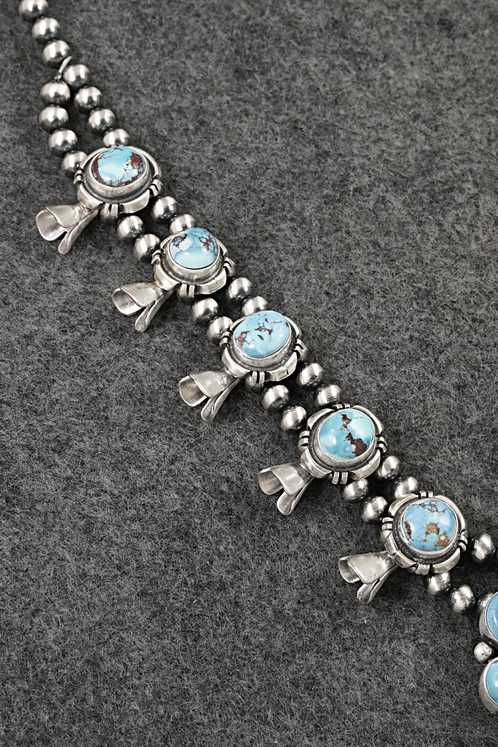 Turquoise & Sterling Silver Squash Blossom Necklace Set - Mark Yazzie