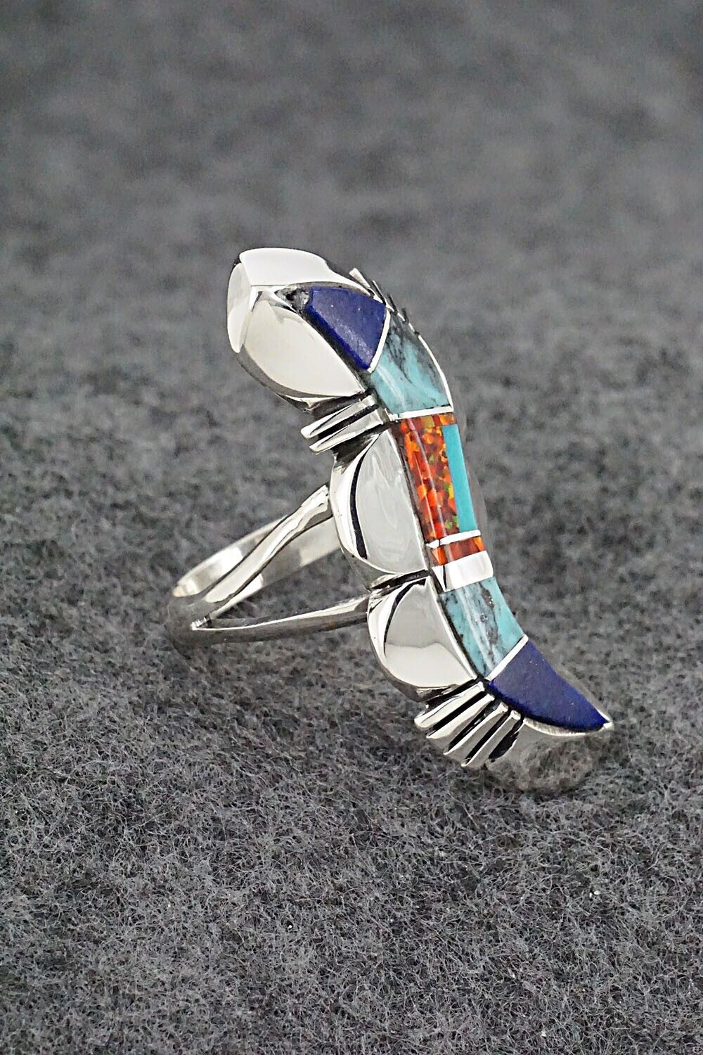 Multi-Stone & Sterling Silver Inlay Ring - James Manygoats - Size 5.5