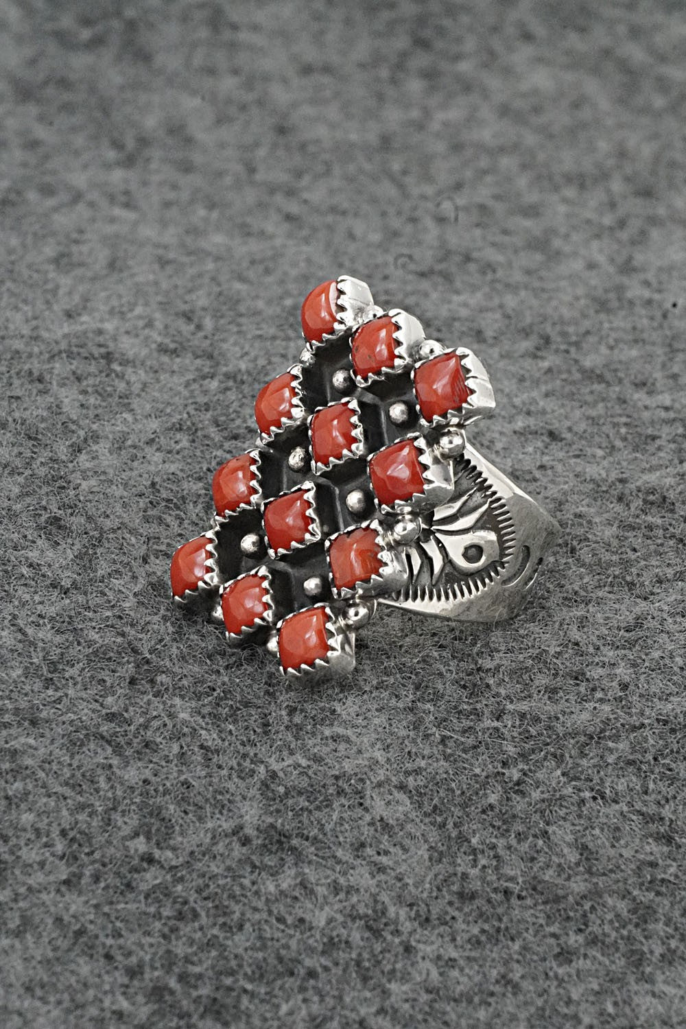 Coral & Sterling Silver Ring - Verley Betone - Size 6
