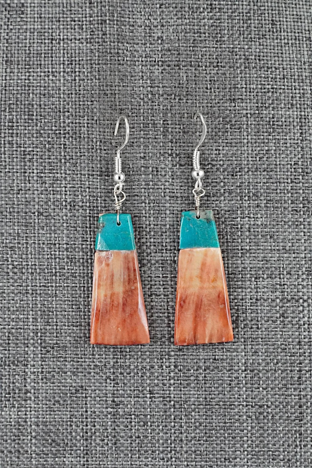 Spiny Oyster, Turquoise & Sterling Silver Earrings - Louise Pete