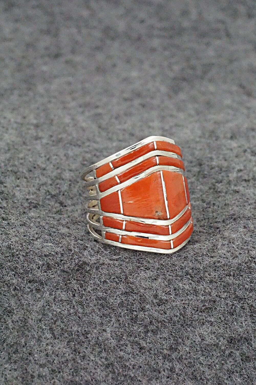 Coral & Sterling Silver Ring - Andrew Enrico - Size 7