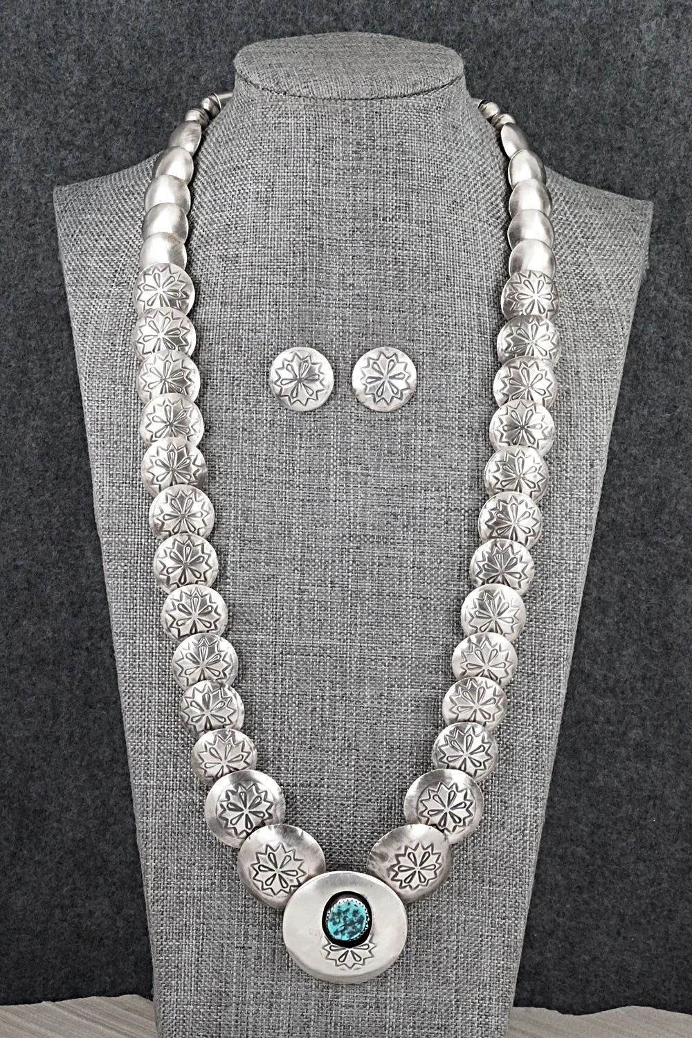 Turquoise & Sterling Silver Necklace and Earrings Set - Tim Thompson