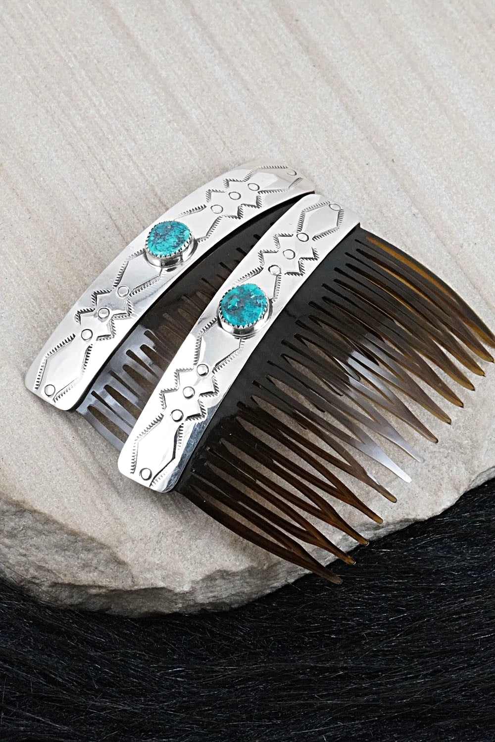 Turquoise & Sterling Silver Hair Combs - Jolene Begay