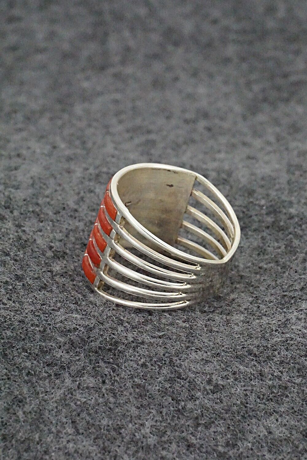 Coral & Sterling Silver Ring - Andrew Enrico - Size 9