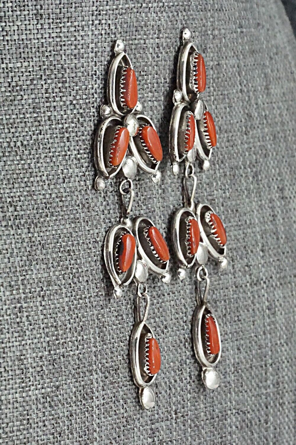 Coral & Sterling Silver Earrings - Vie Bobelu