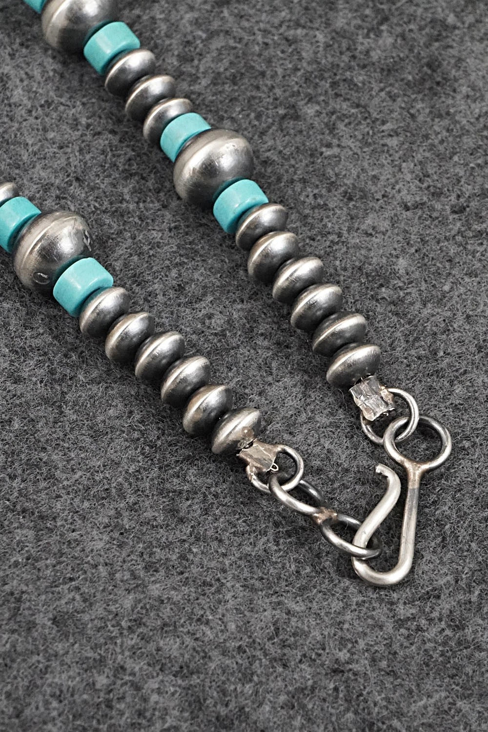 Turquoise & Sterling Silver Navajo Pearl Necklace 18" - Crystal Haley