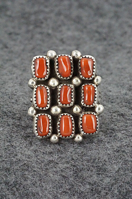 Coral & Sterling Silver Ring - Priscilla Reeder - Size 8