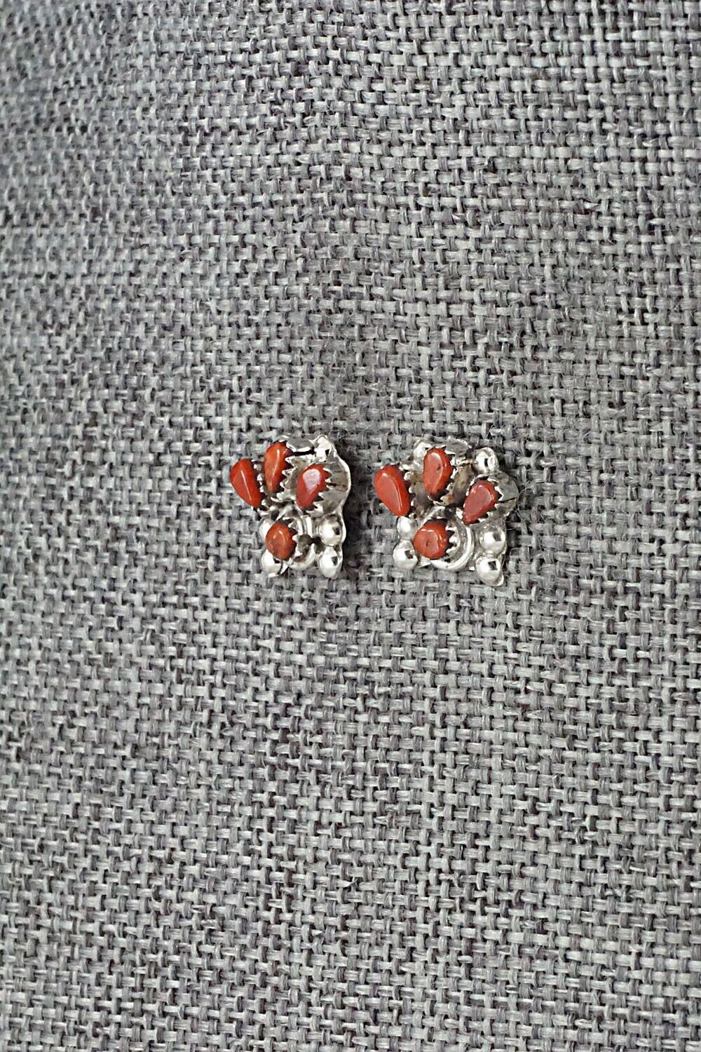 Coral & Sterling Silver Earrings - Alice Mutte