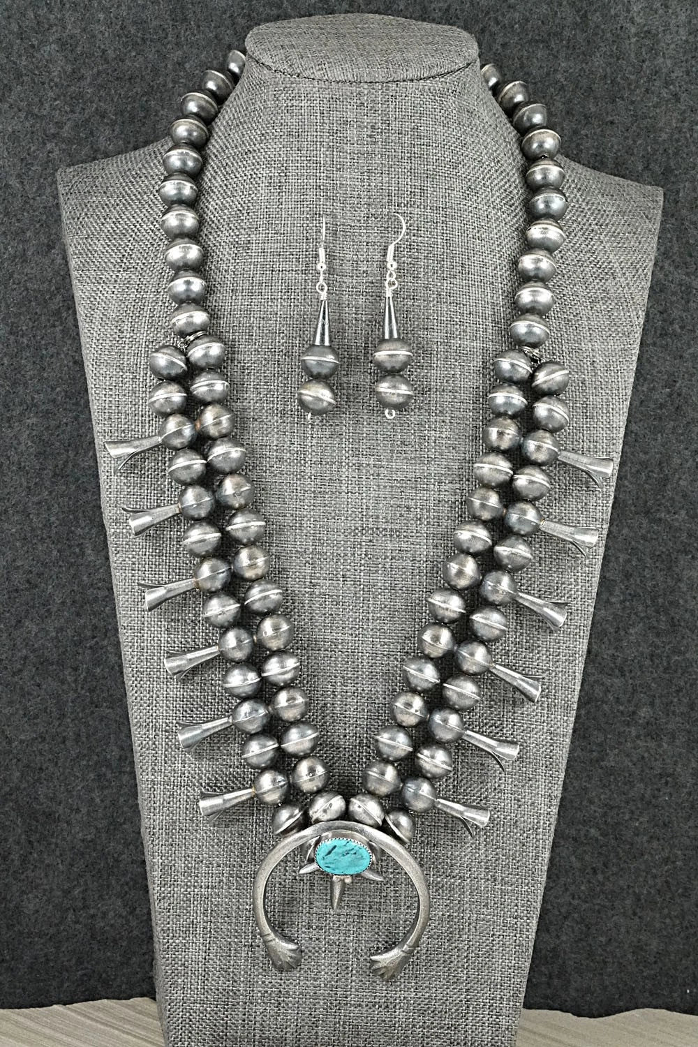 Turquoise & Sterling Silver Squash Blossom Set - Gilbert Martin