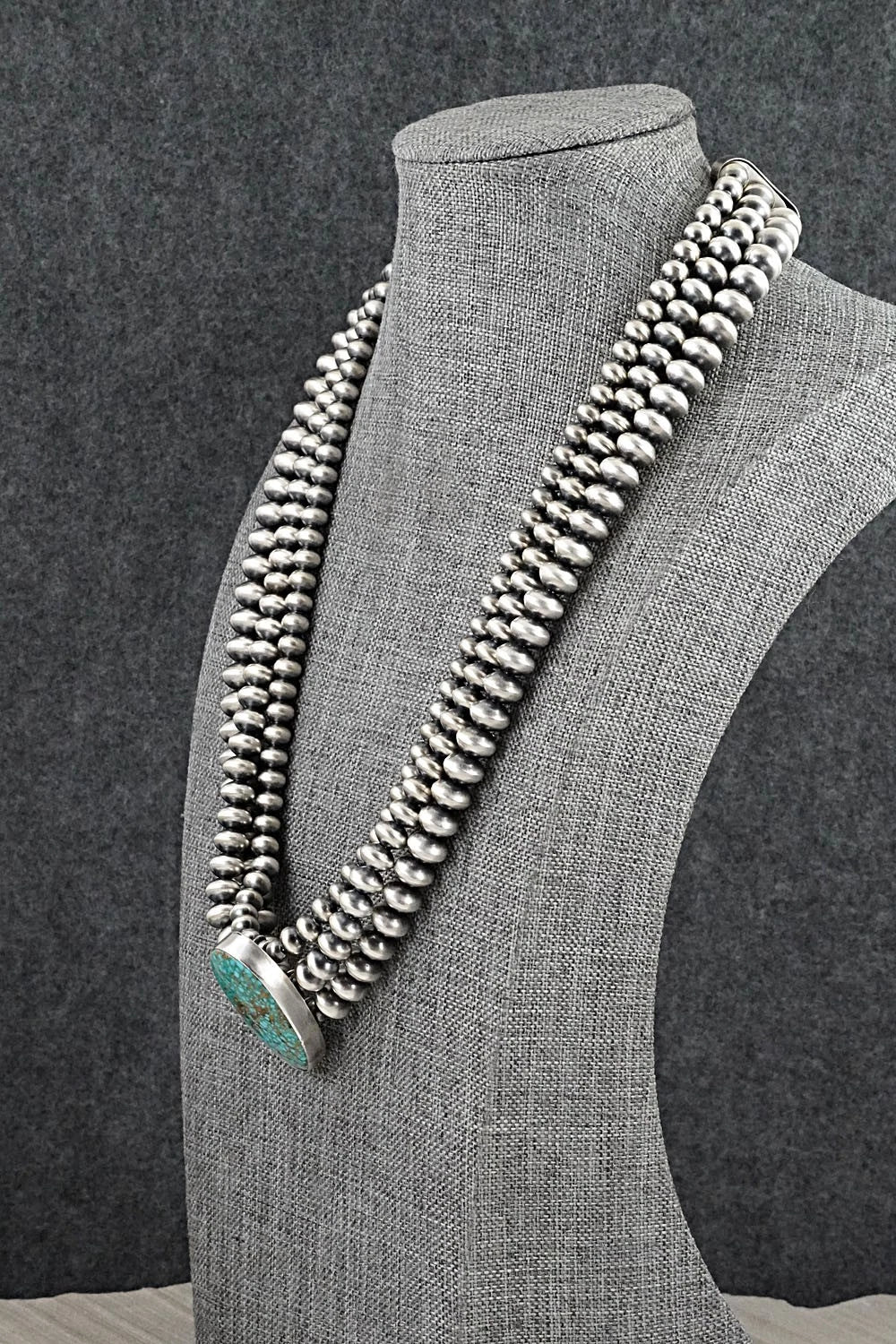 Turquoise & Sterling Silver Navajo Pearl Necklace - Gruber & Halwood