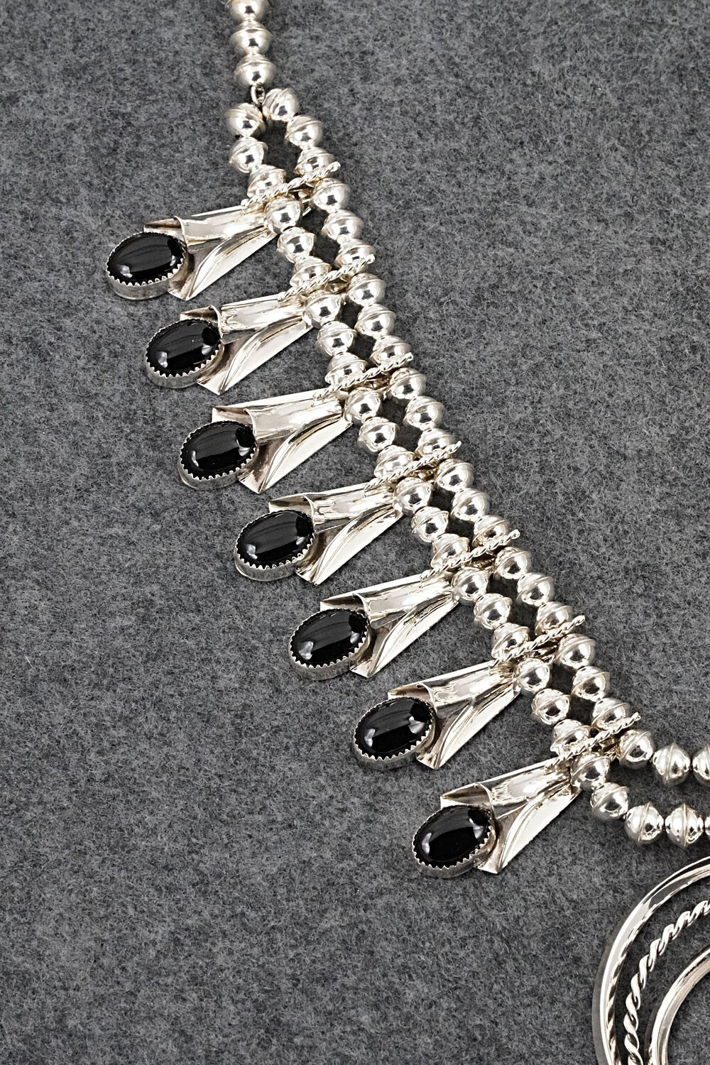 Onyx & Sterling Silver Squash Blossom Set - Louise Yazzie