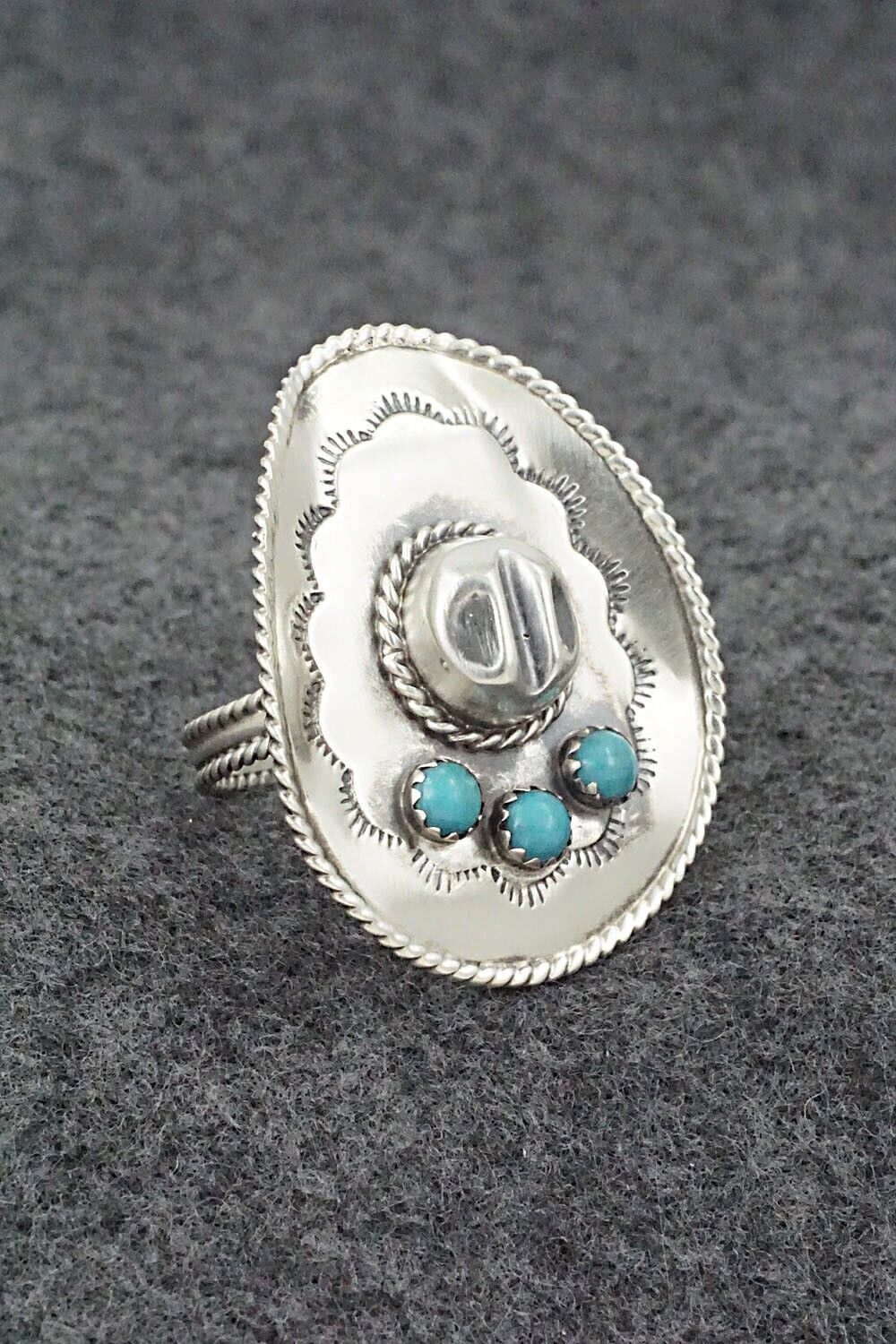 Turquoise & Sterling Silver Ring - Bobby Platero - Size 8.5