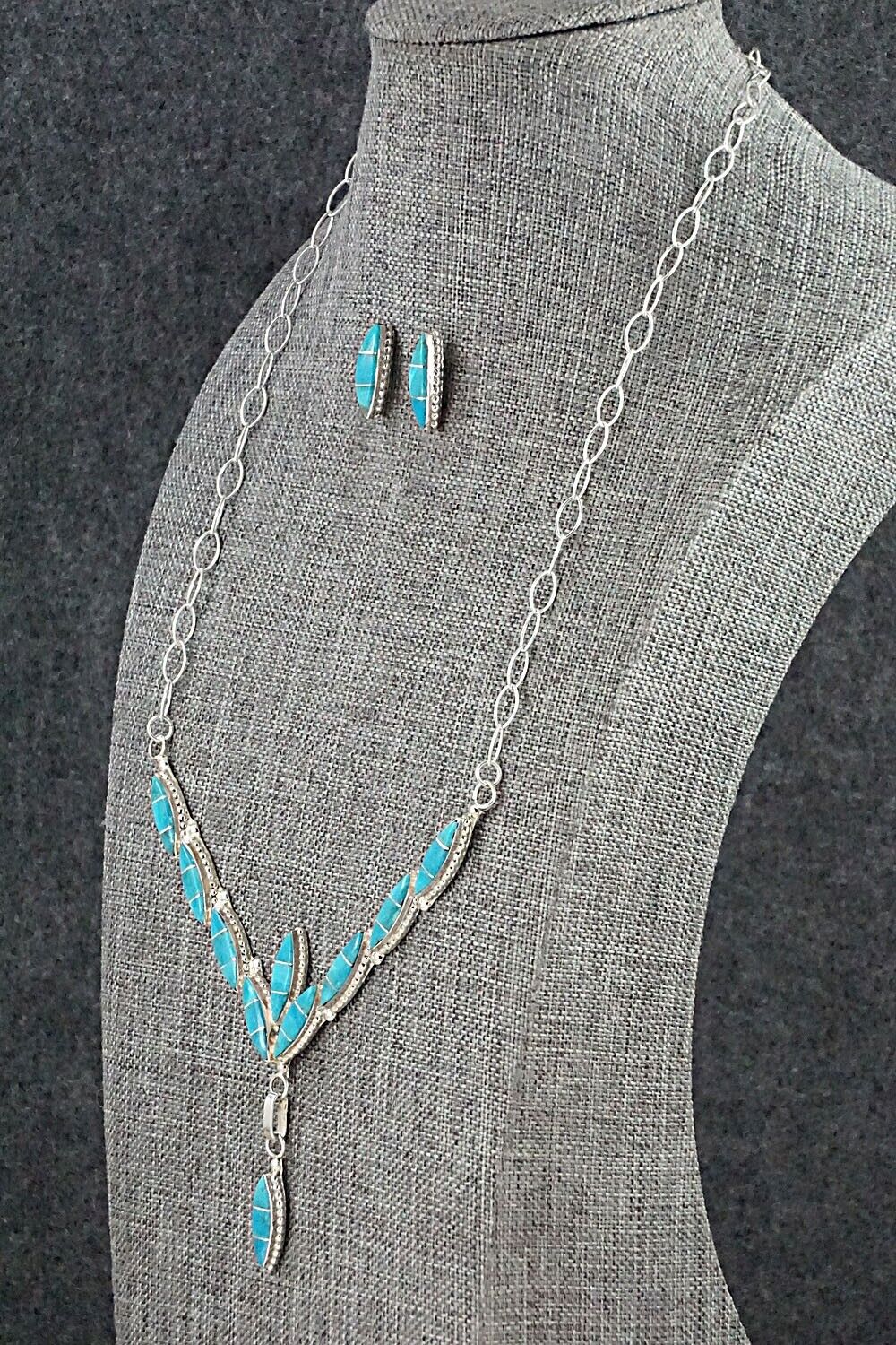 Turquoise & Sterling Silver Necklace and Earrings Set - Leola Nastacio
