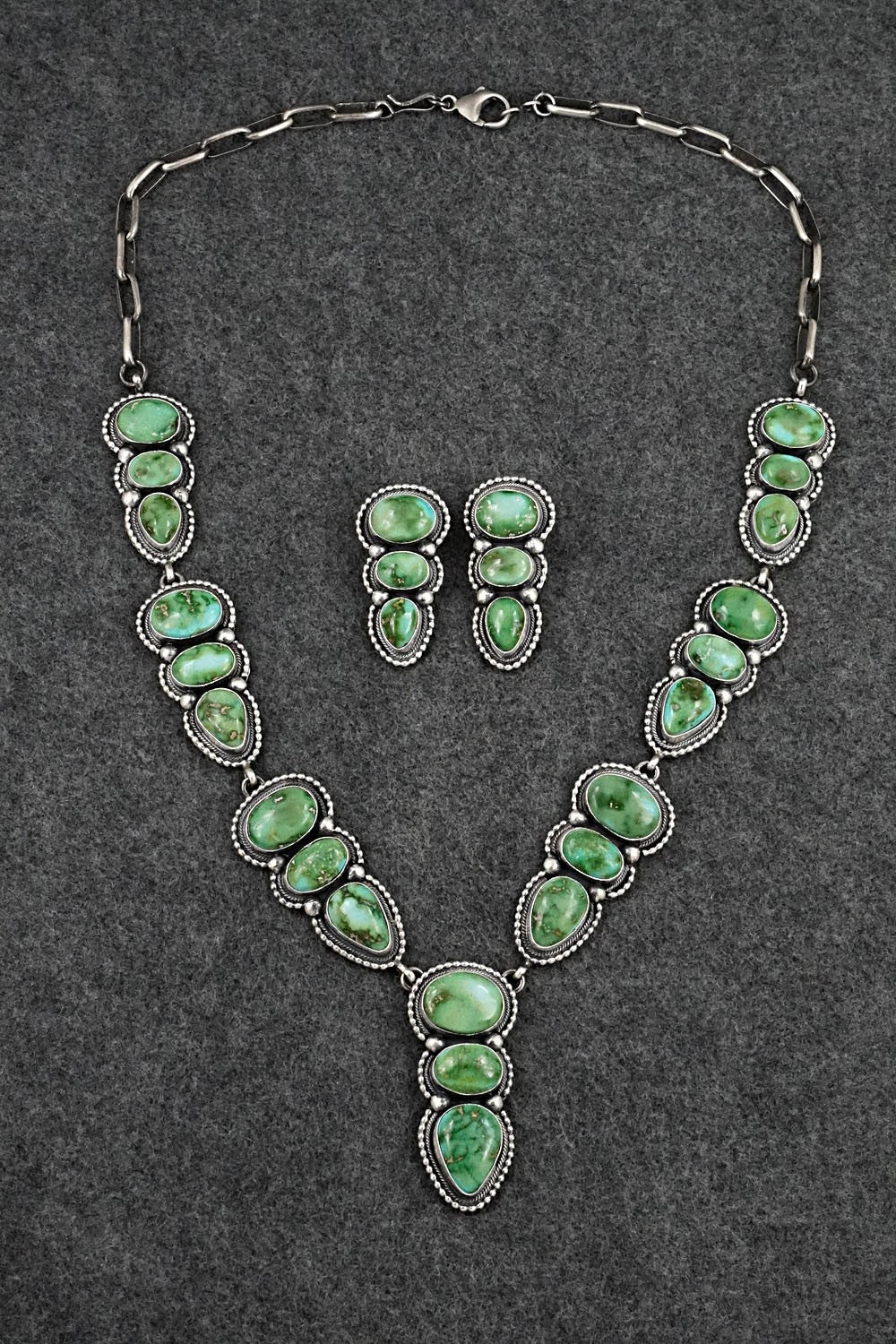 Turquoise & Sterling Silver Necklace and Earrings Set - Darrin Livingston