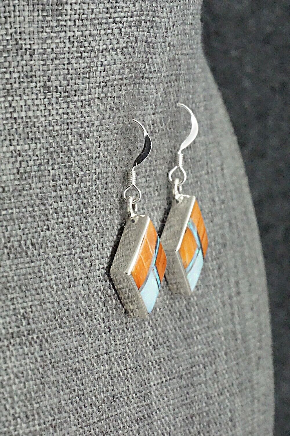 Spiny Oyster, Opalite & Sterling Silver Inlay Earrings - James Manygoats