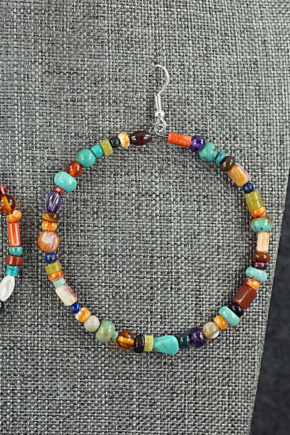 Multi Stone & Sterling Silver Hoop Earrings - Helen Tsosie