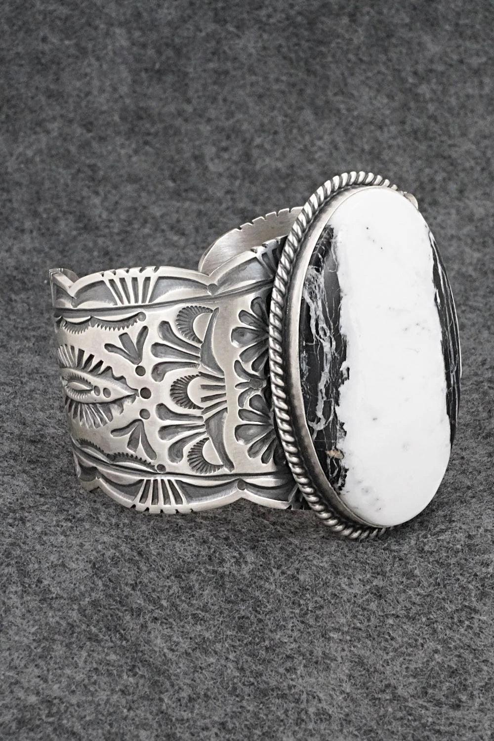 White Buffalo & Sterling Silver Bracelet - Mark Yazzie