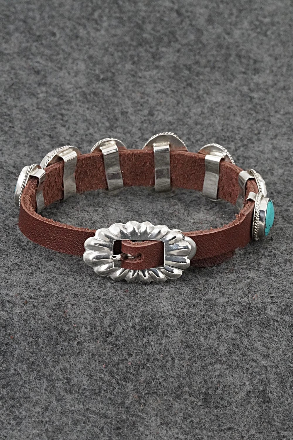 Turquoise, Sterling Silver & Leather Bracelet - Marlene Ramone