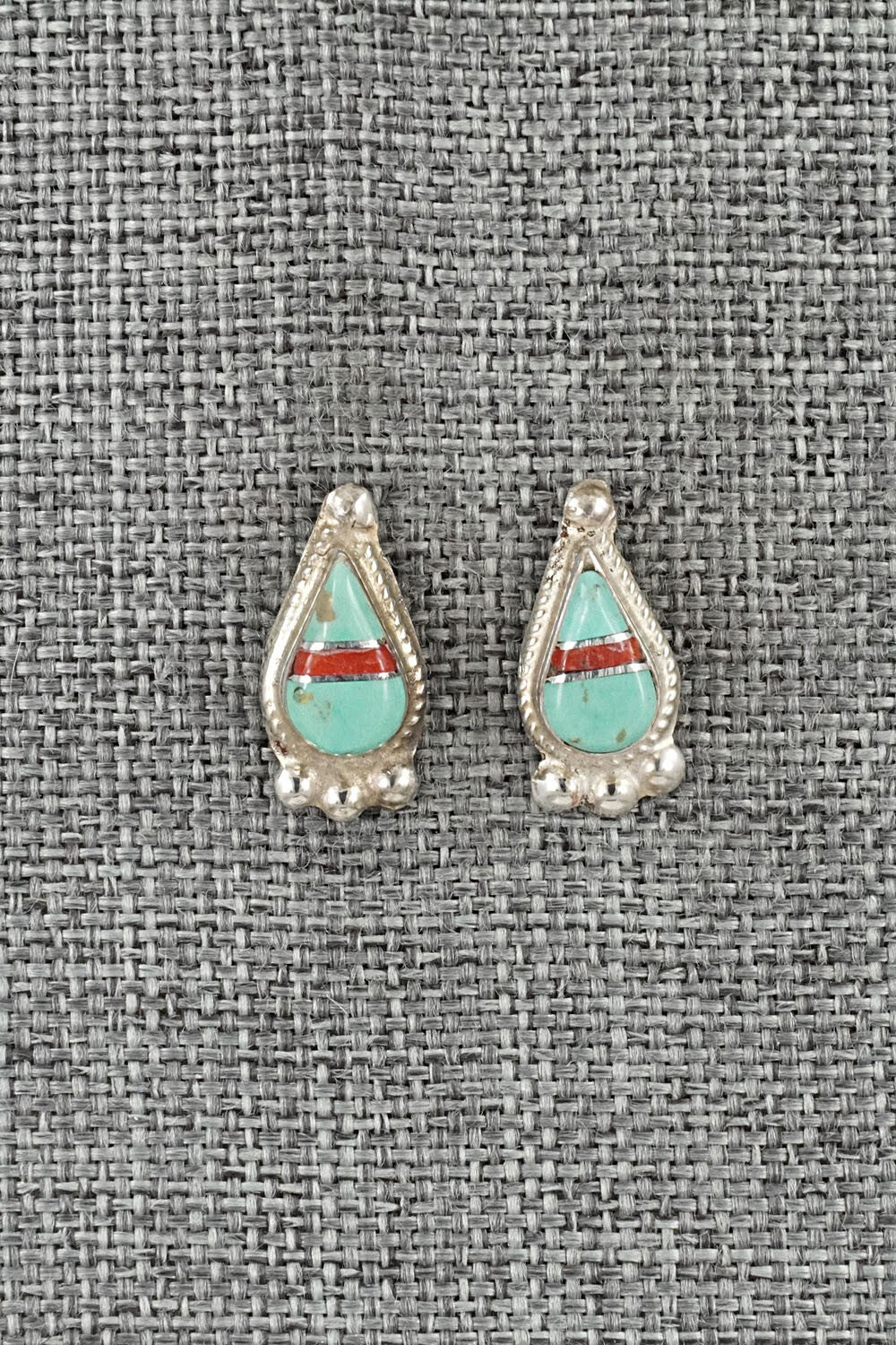 Turquoise, Coral & Sterling Silver Earrings - Terrance Panteah