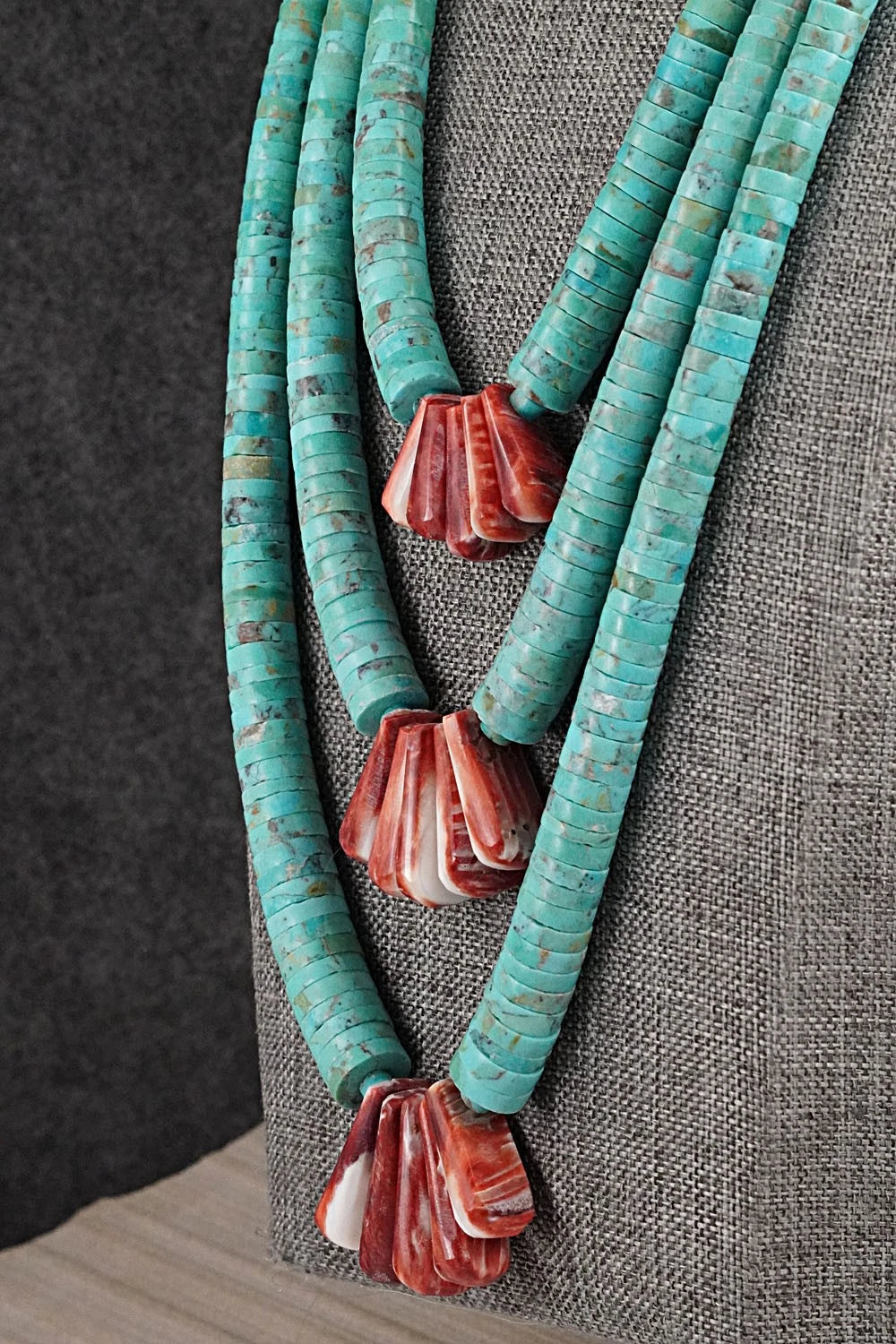 Turquoise, Spiny Oyster and Sterling Silver Necklace - Lupe Lovato