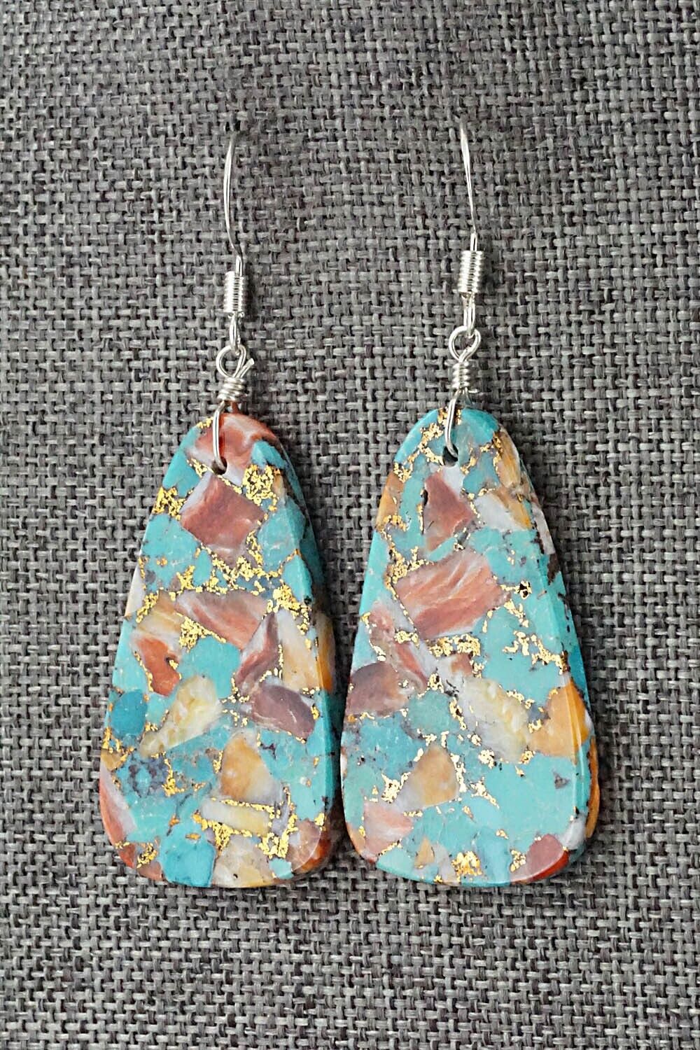 Spiny Oyster, Turquoise & Sterling Silver Earrings - Lupe Lovato