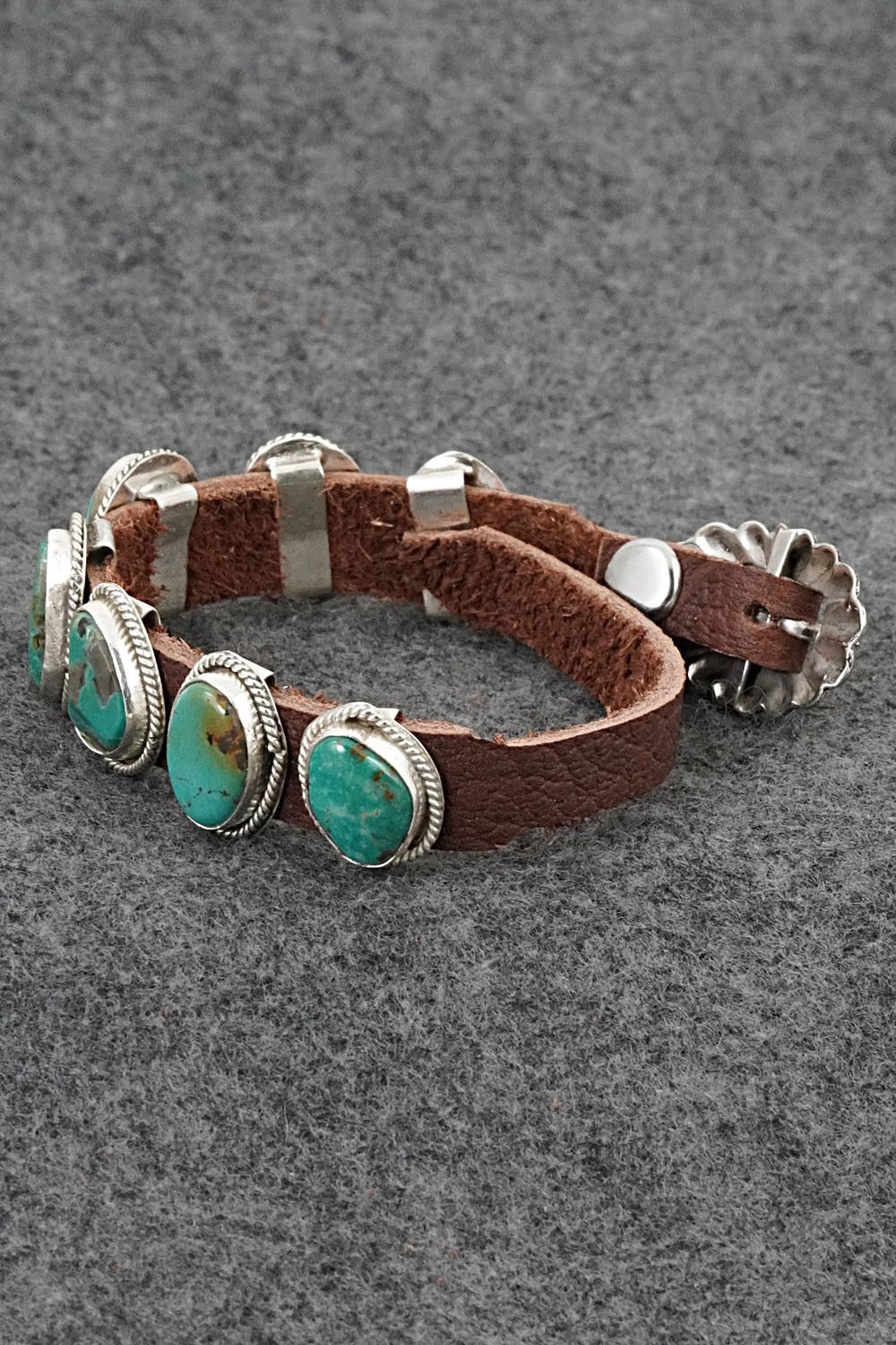 Turquoise, Sterling Silver & Leather Bracelet - Rosita Charlie