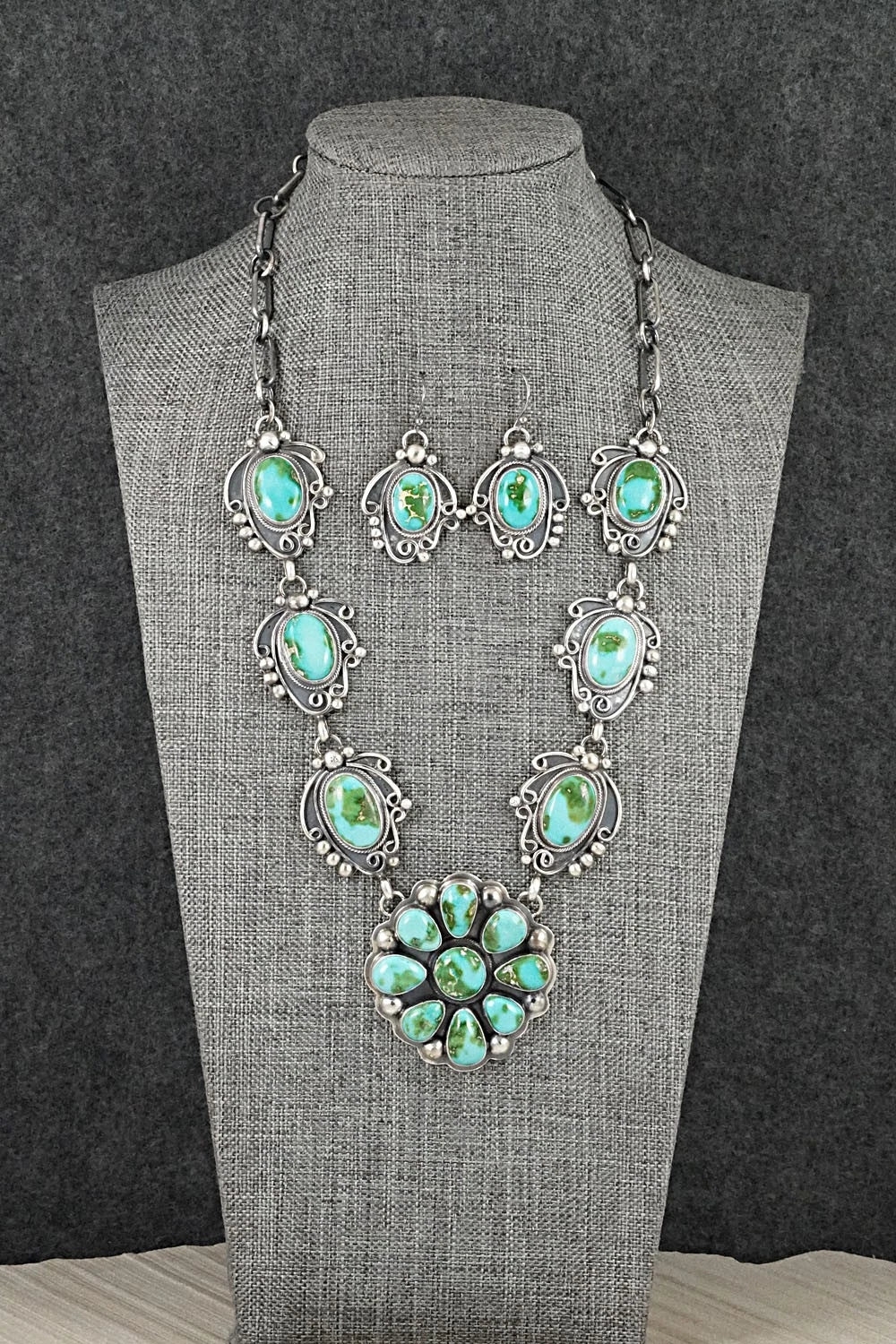 Turquoise & Sterling Silver Necklace and Earrings Set - Kathleen Livingston