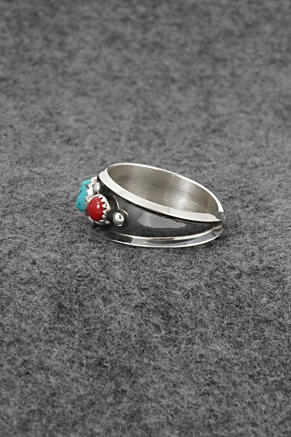 Turquoise, Coral & Sterling Silver Ring - Paul Largo - Size 13
