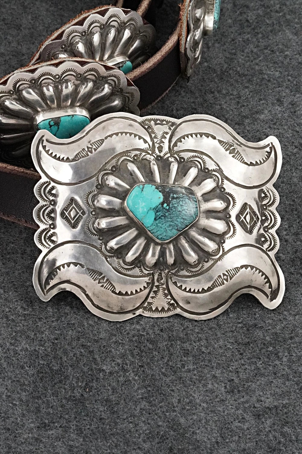 Turquoise, Sterling Silver & Leather Concho Belt - Marilyn Ramone