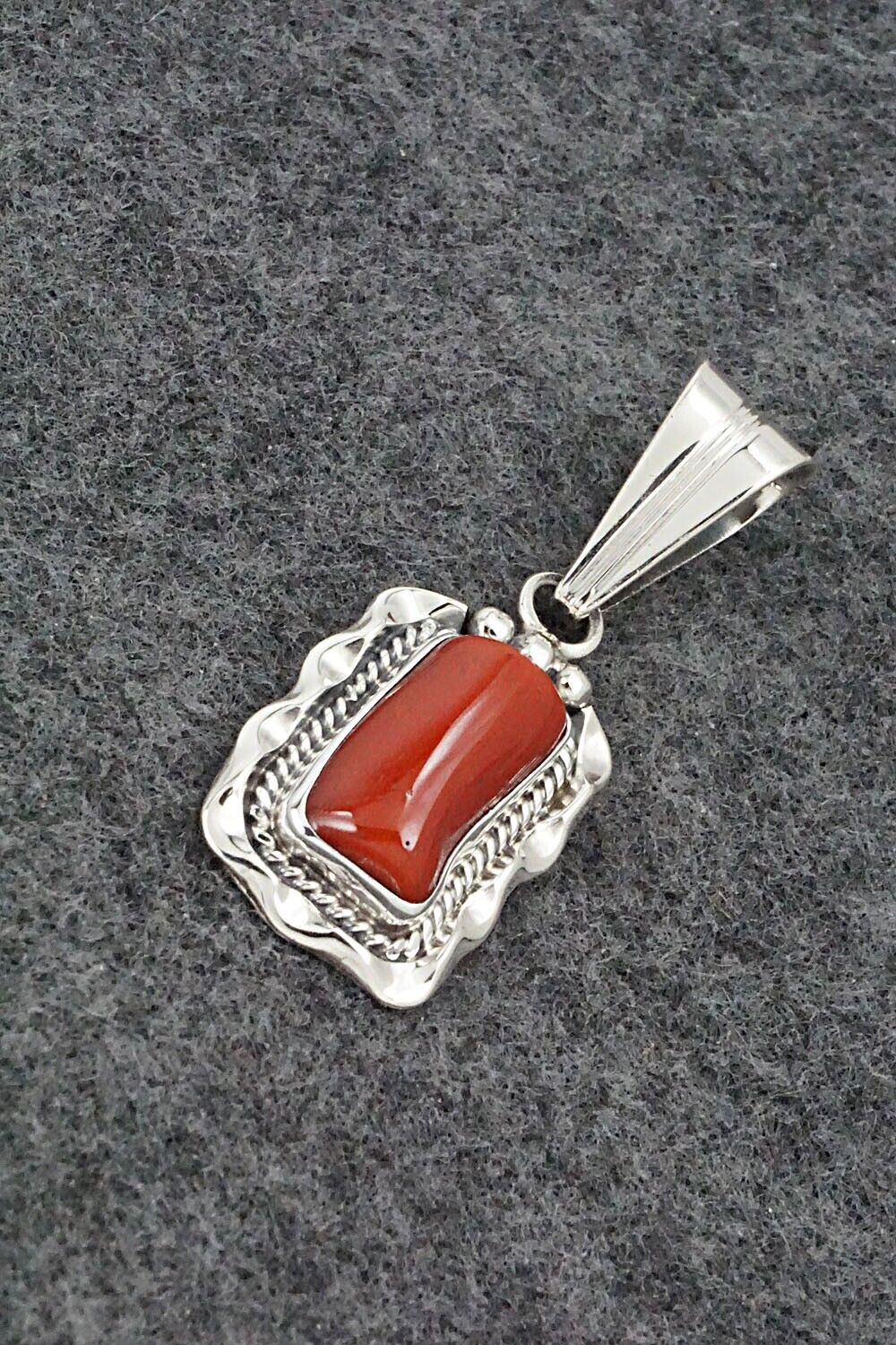 Coral & Sterling Silver Pendant - Samuel Yellowhair