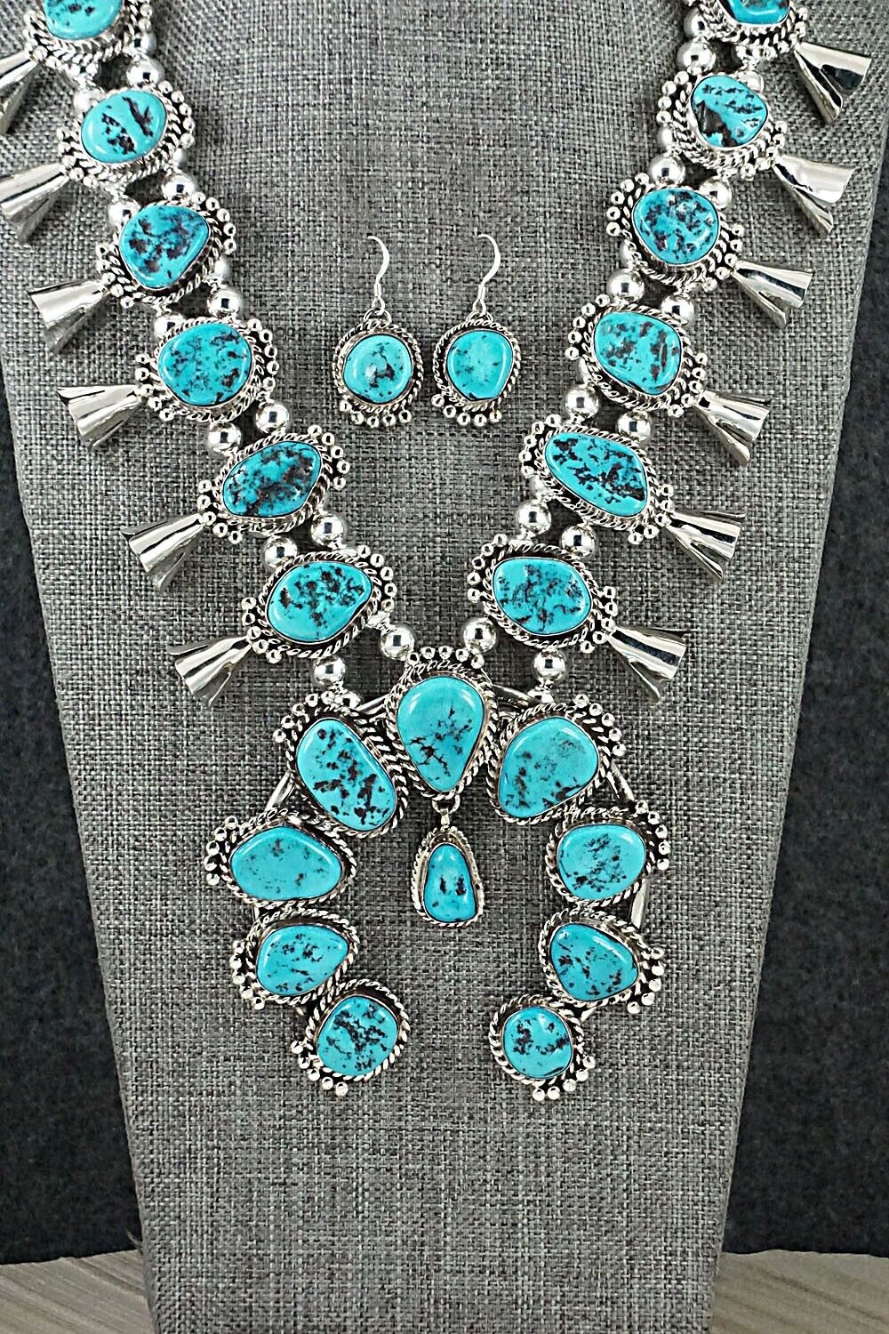 Turquoise & Sterling Silver Squash Blossom Set - Vernon Johnson