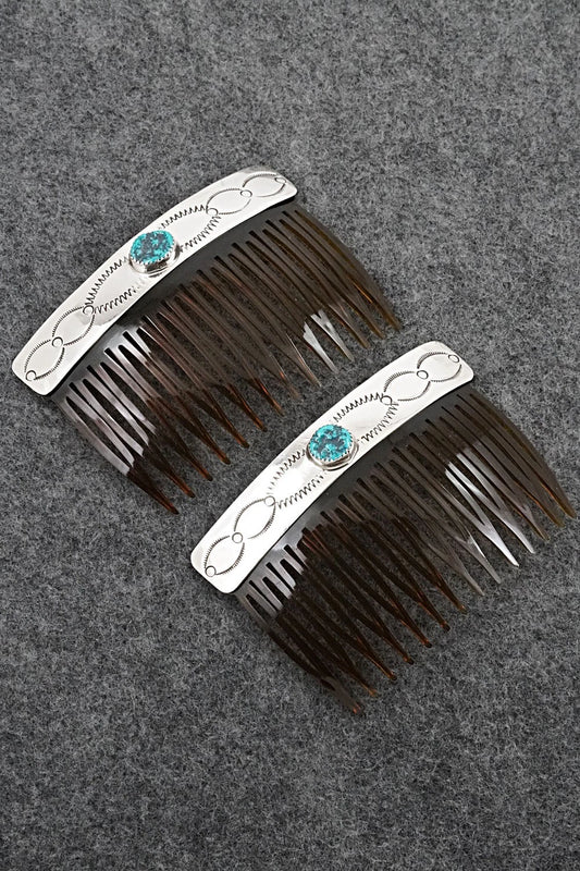 Turquoise & Sterling Silver Hair Combs - Joann Silver