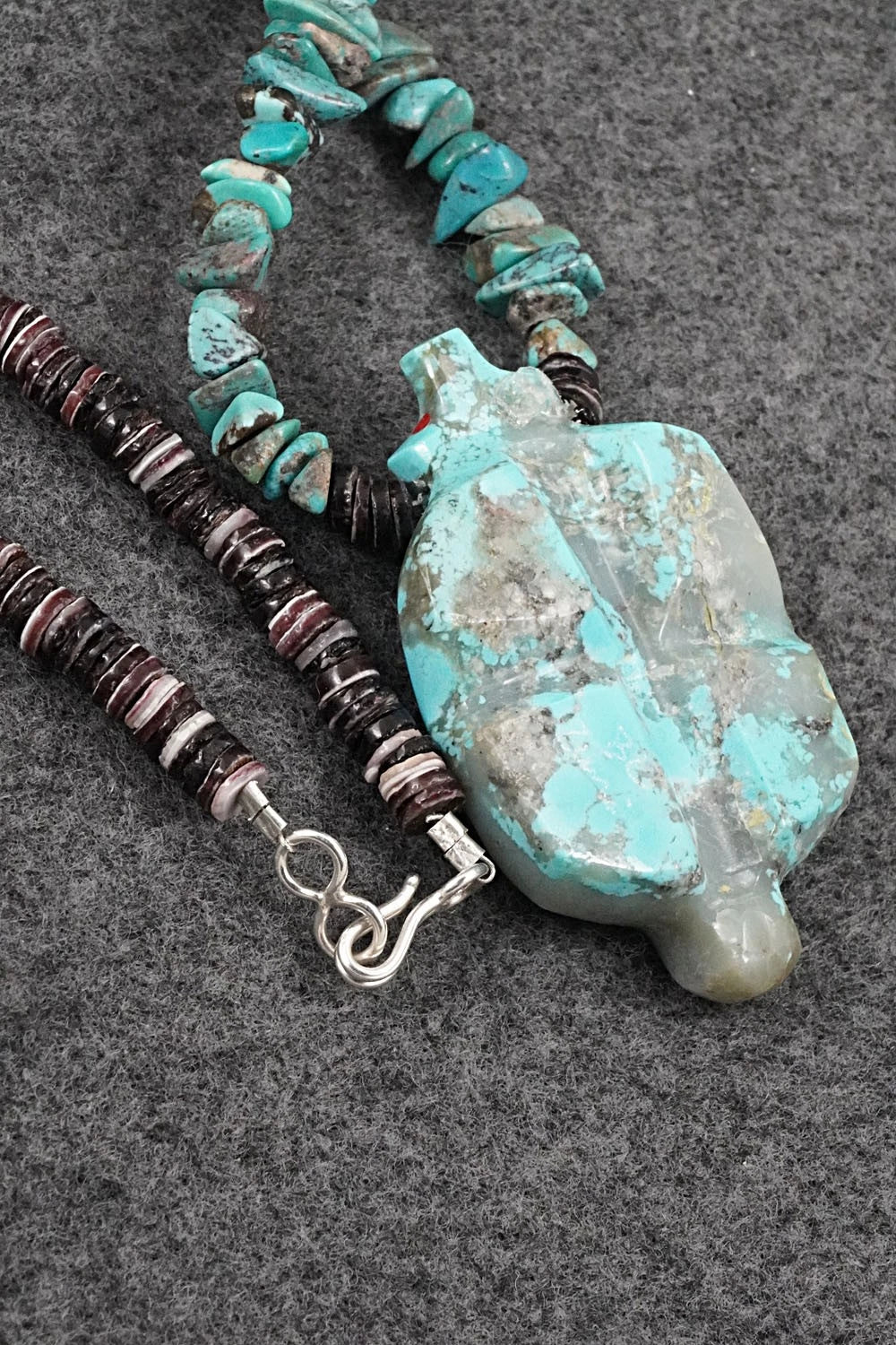 Turquoise Zuni Fetish Carving & Sterling Silver Necklace - Bernard Laiwakete