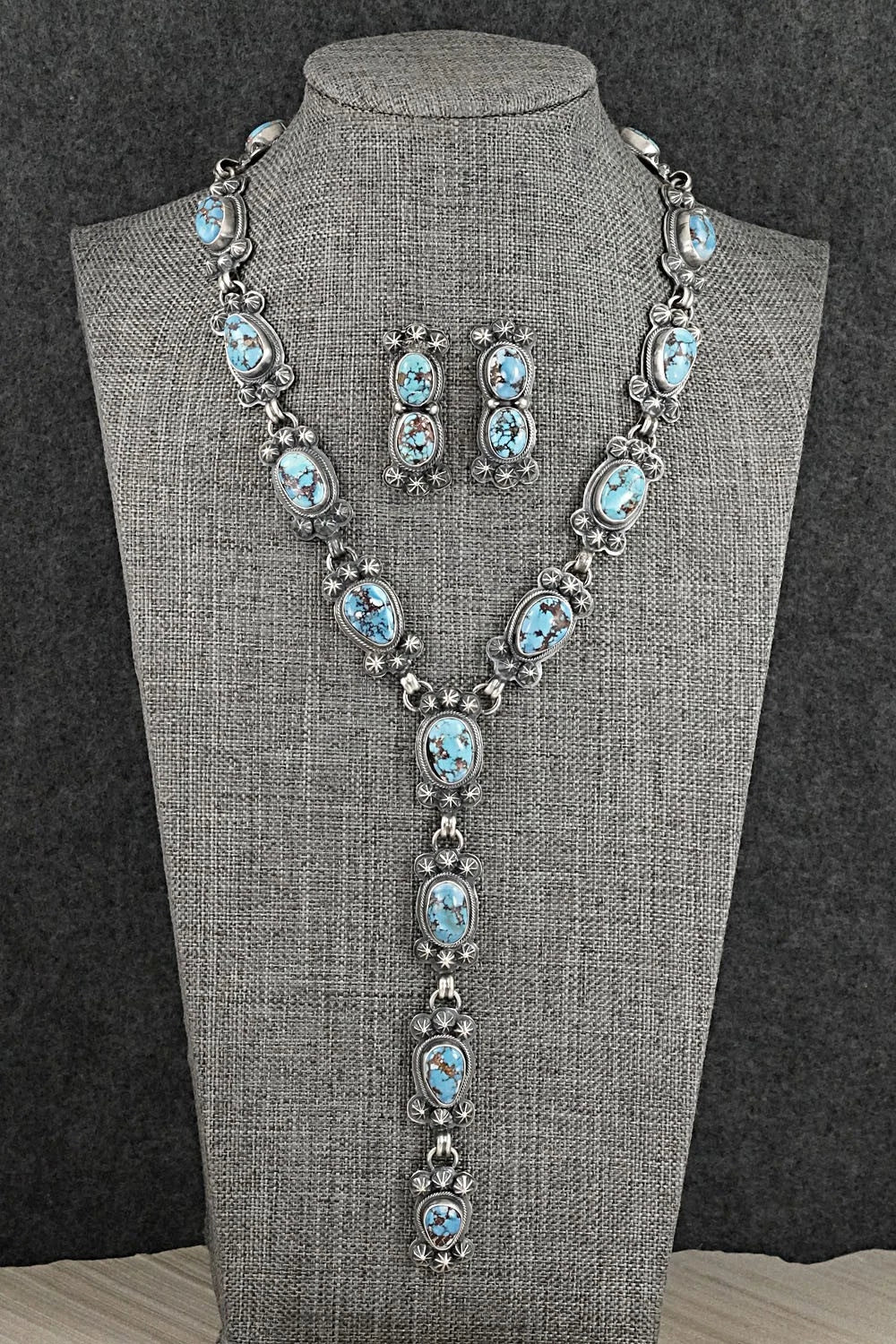 Turquoise & Sterling Silver Necklace and Earrings Set - Darrin Livingston