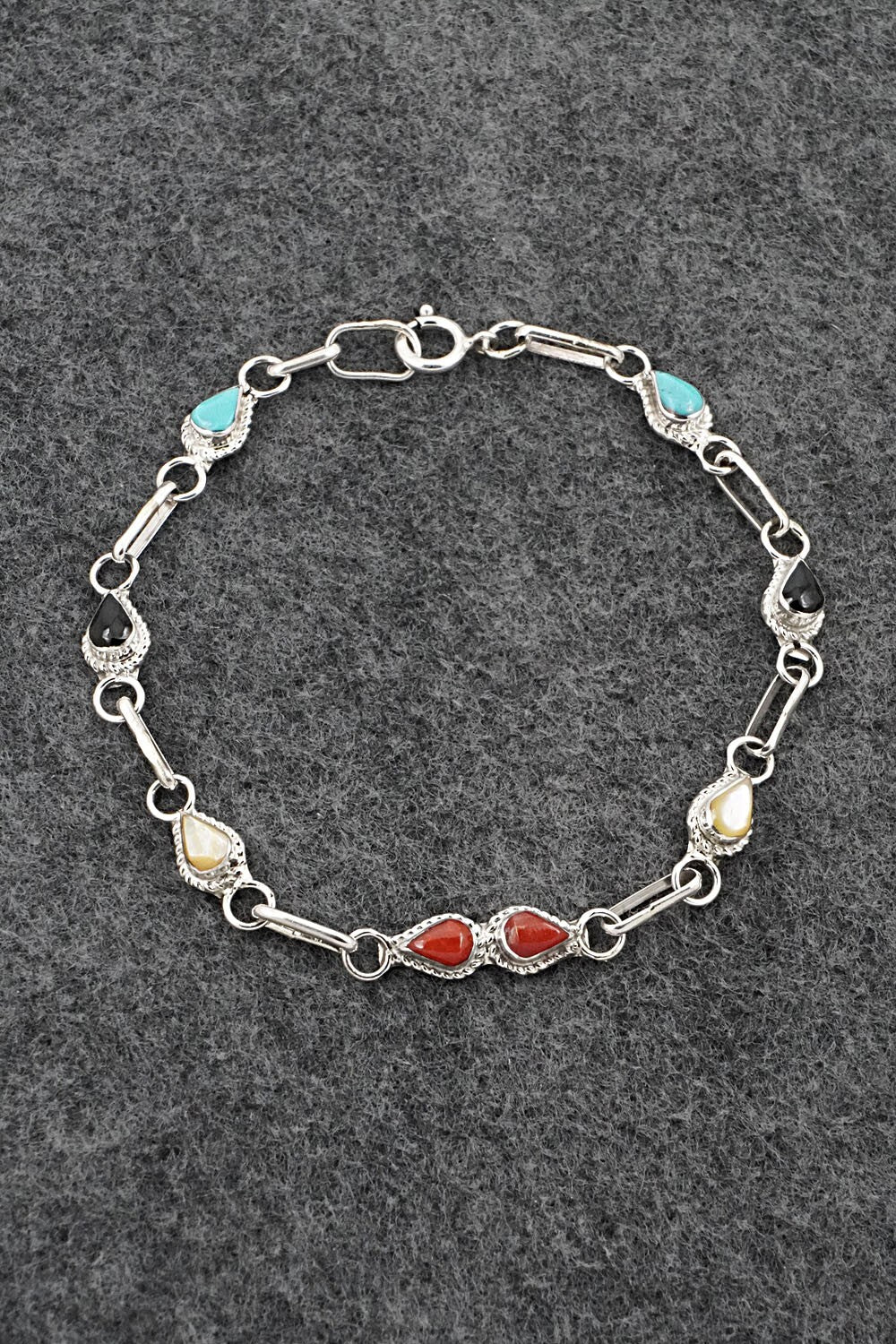 Multi-Stone & Sterling Silver Link Bracelet - Carol Lateyice