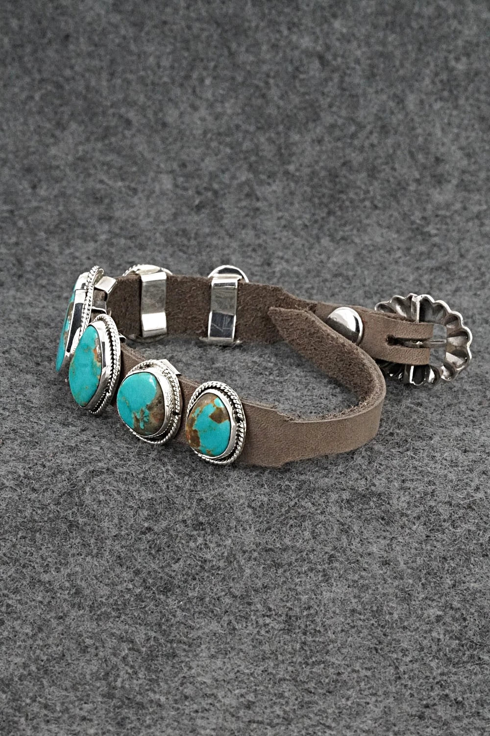 Turquoise, Sterling Silver & Leather Bracelet - Marlene Ramone