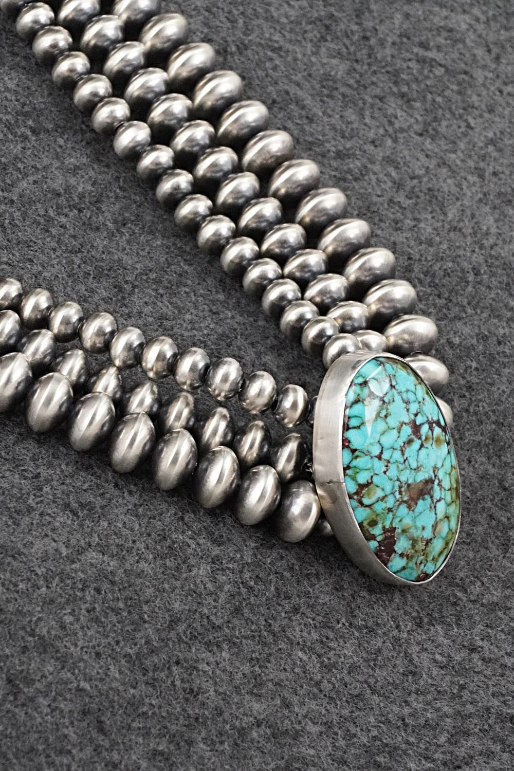 Turquoise & Sterling Silver Navajo Pearl Necklace - Gruber & Halwood