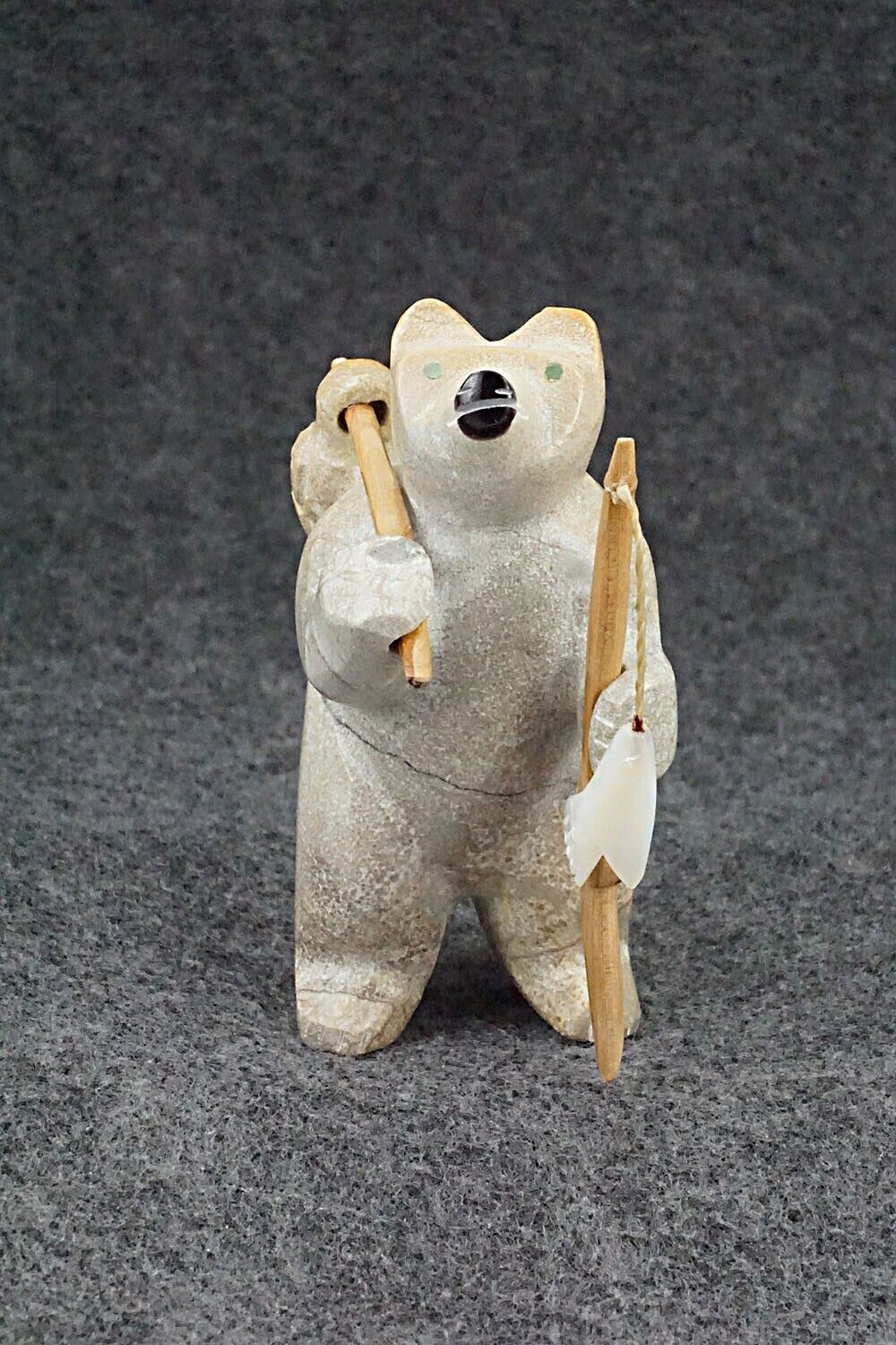 Bear with Fishing Pole Zuni Fetish Carving - Enrike Leekya
