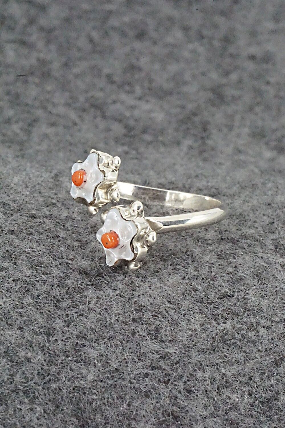 Coral, Mother of Pearl & Sterling Silver Ring - Tamara Pinto - Size 8