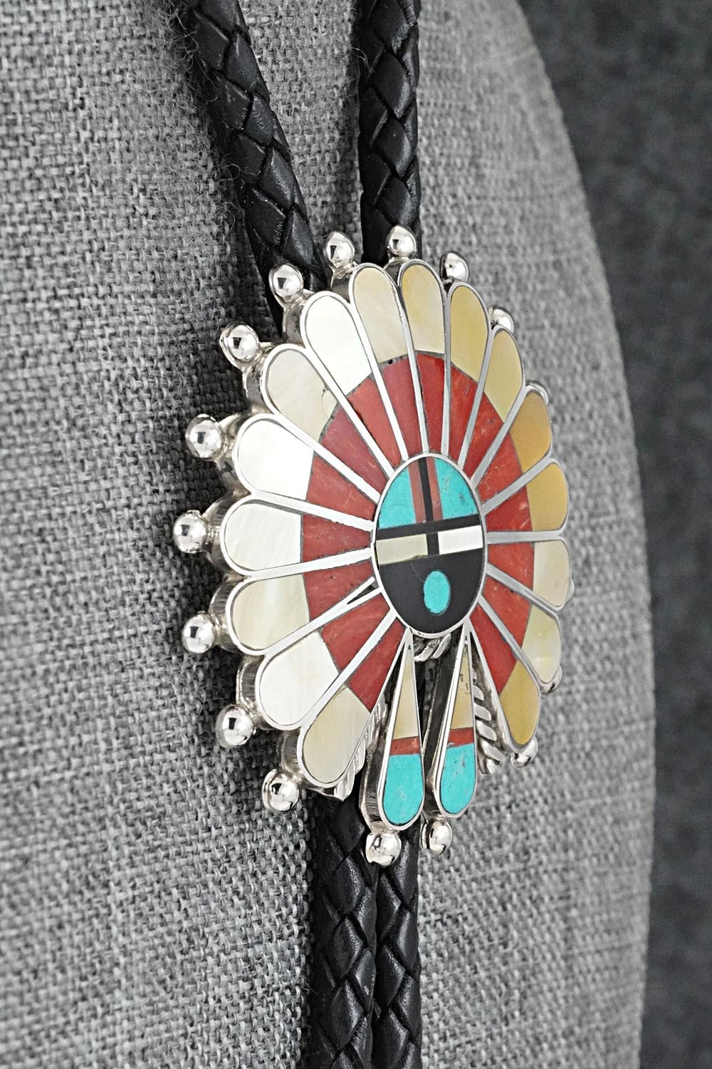 Multi-Stone & Sterling Silver Inlay Bolo Tie - April Unkestine