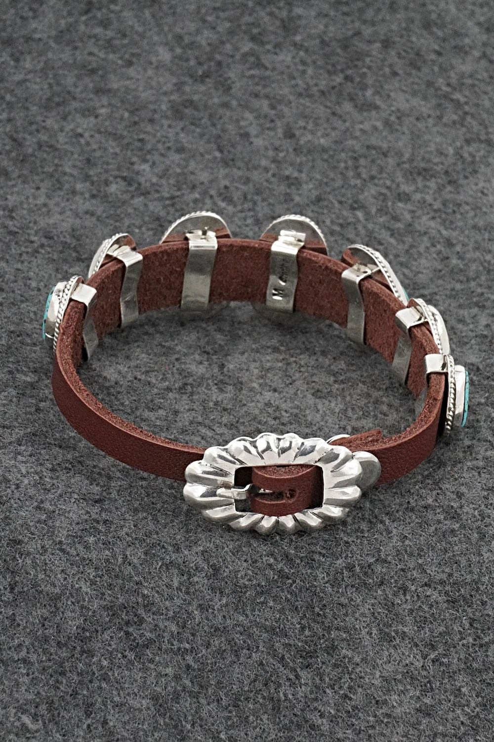 Turquoise, Sterling Silver & Leather Bracelet - Marlene Ramone