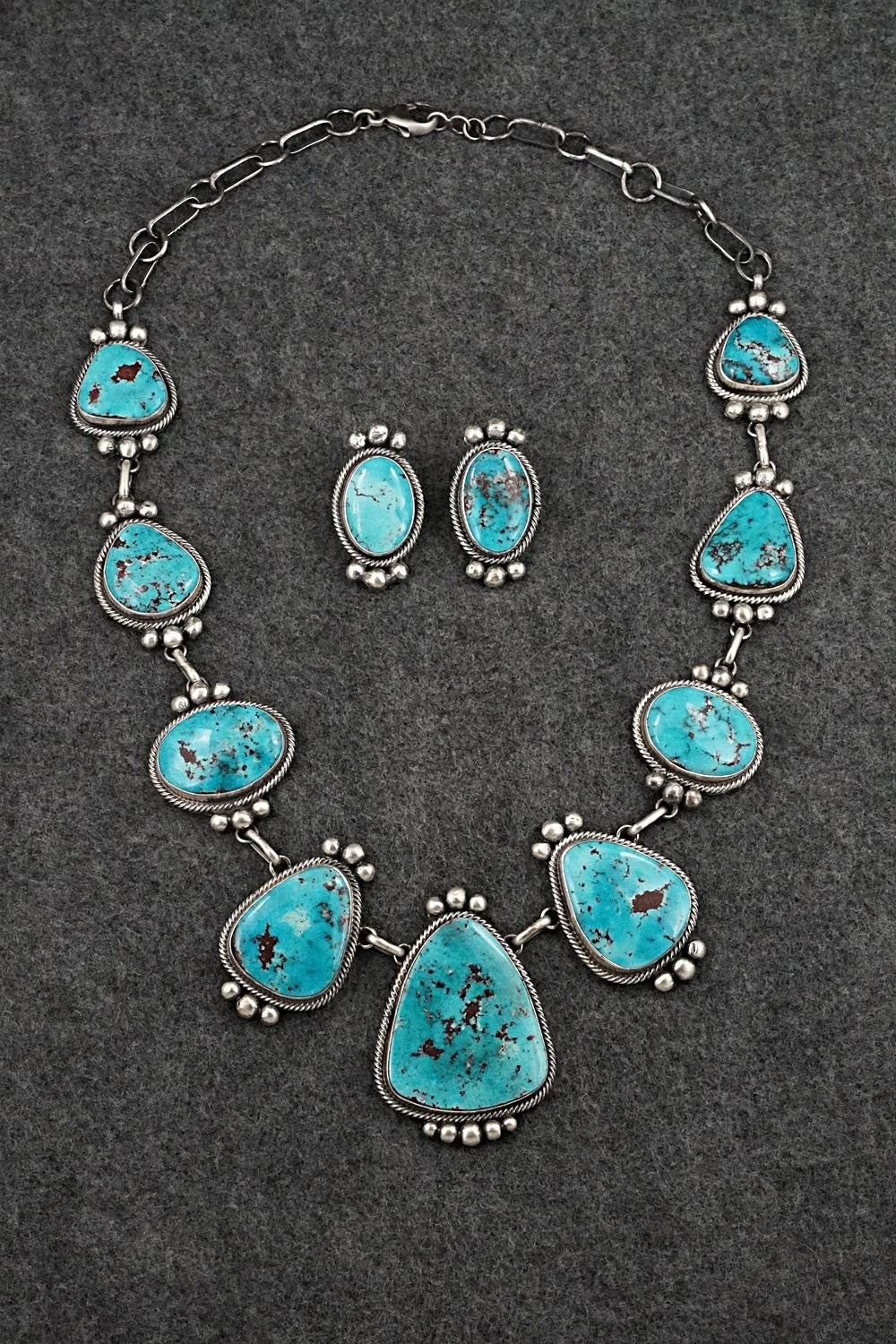 Turquoise & Sterling Silver Necklace and Earrings Set - Kathleen Livingston