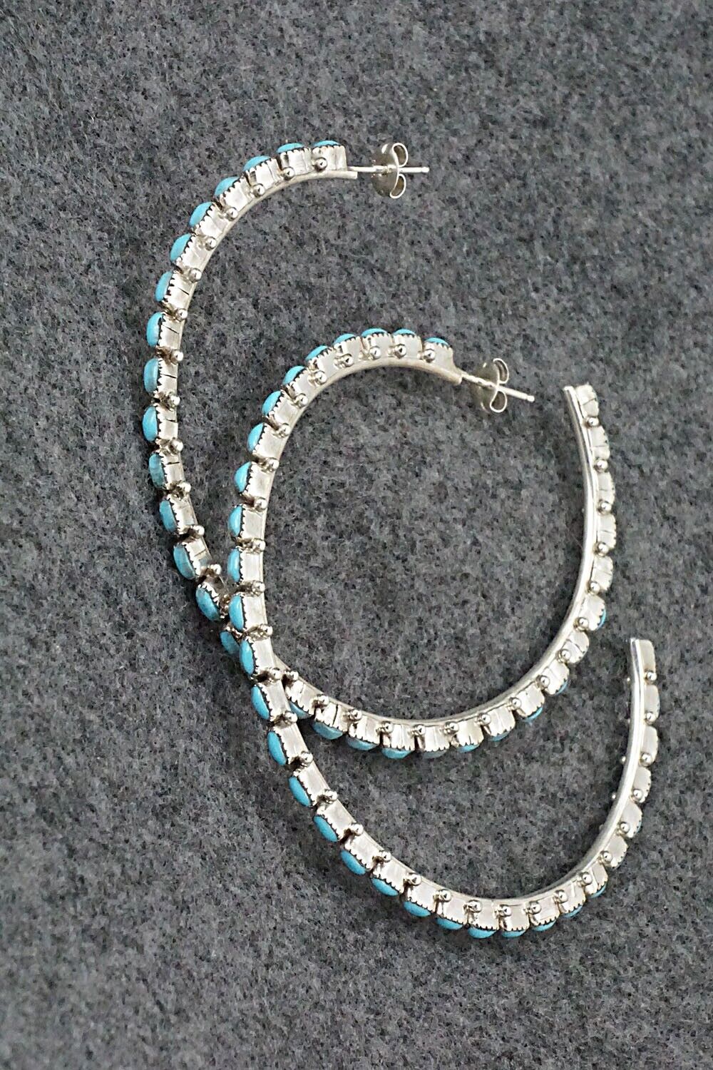 Turquoise & Sterling Silver Hoop Earrings - Thomacita Lejarlley
